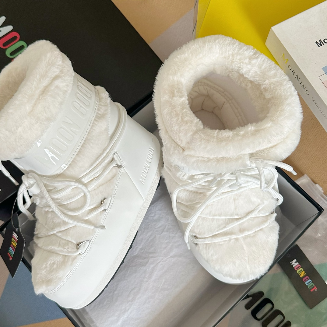 Moon Boot Shearling Fur Icon Glance Satin Nylon Lace-Up Women Snow Boots