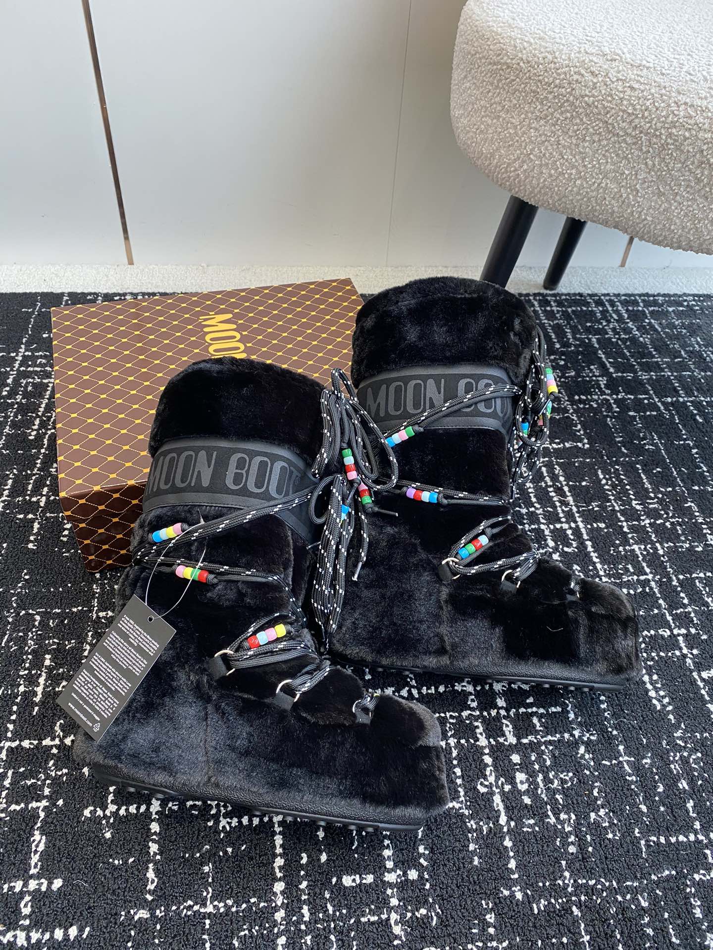 Moon Boot Shearling Fur Icon Glance Satin Nylon Lace-Up Women Snow Boots