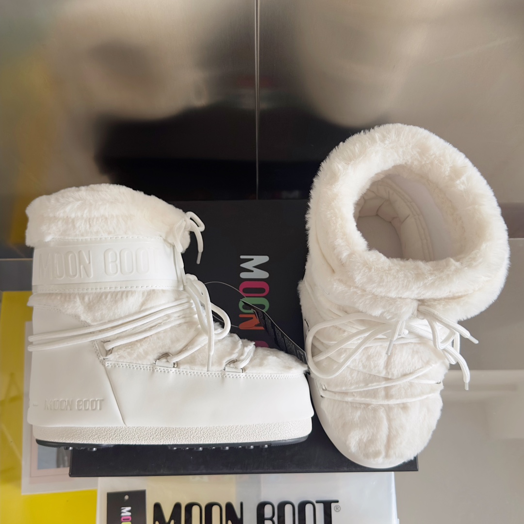 Moon Boot Shearling Fur Icon Glance Satin Nylon Lace-Up Women Snow Boots