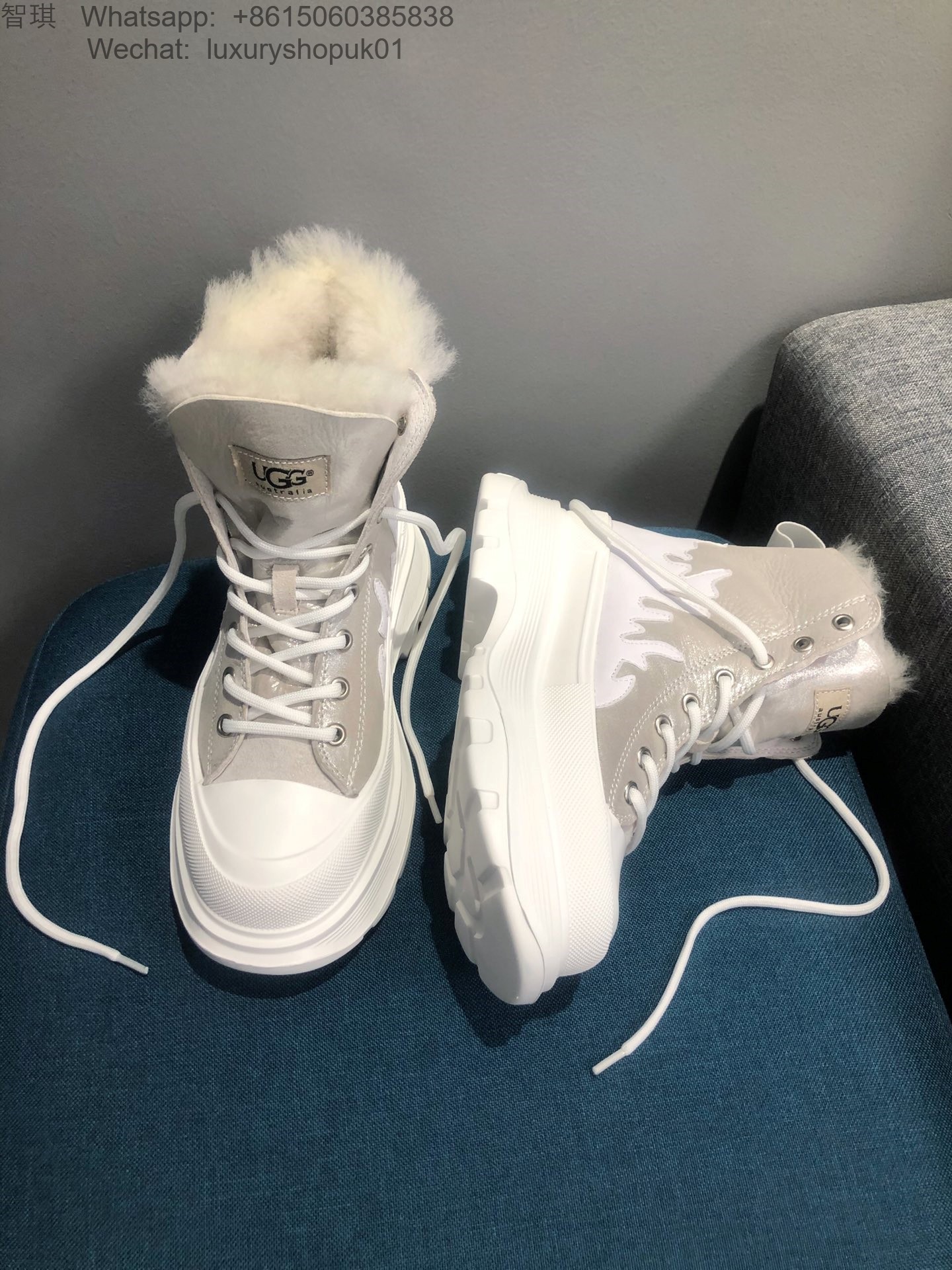 Women UGG Fur Sneaker Boot Lace up Snow Shoes