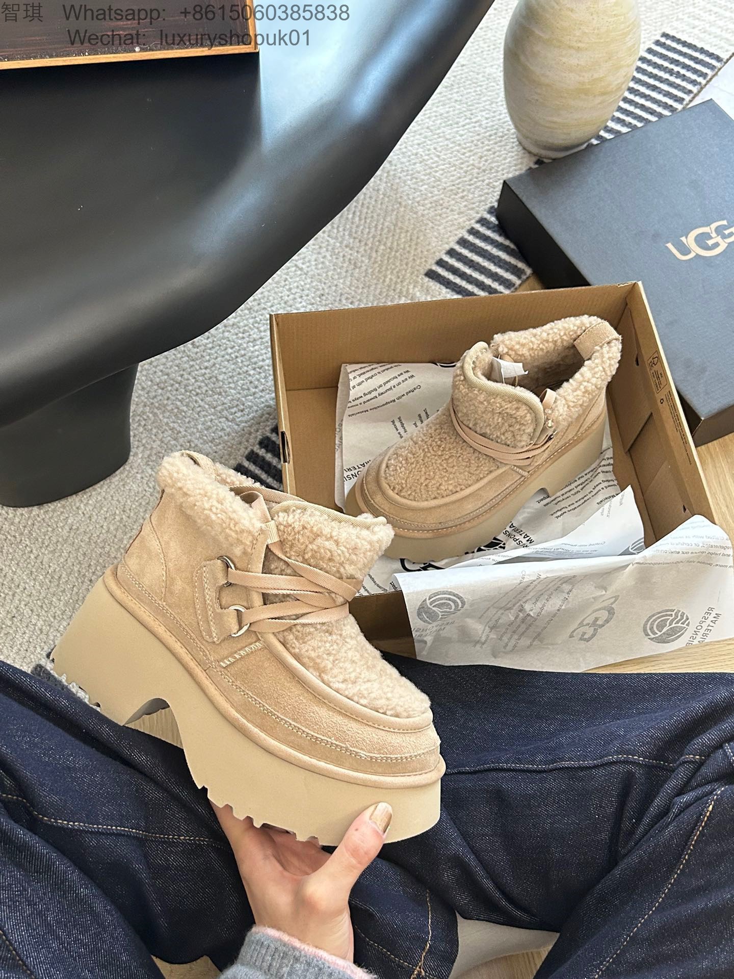 UGG Fur Platform Mini Boots Women Snow Shoes