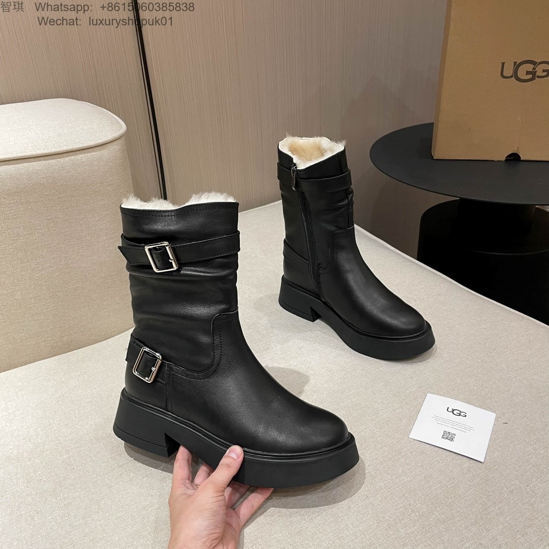 Women UGG Fur Leather Ankle Kensington Biker Boots