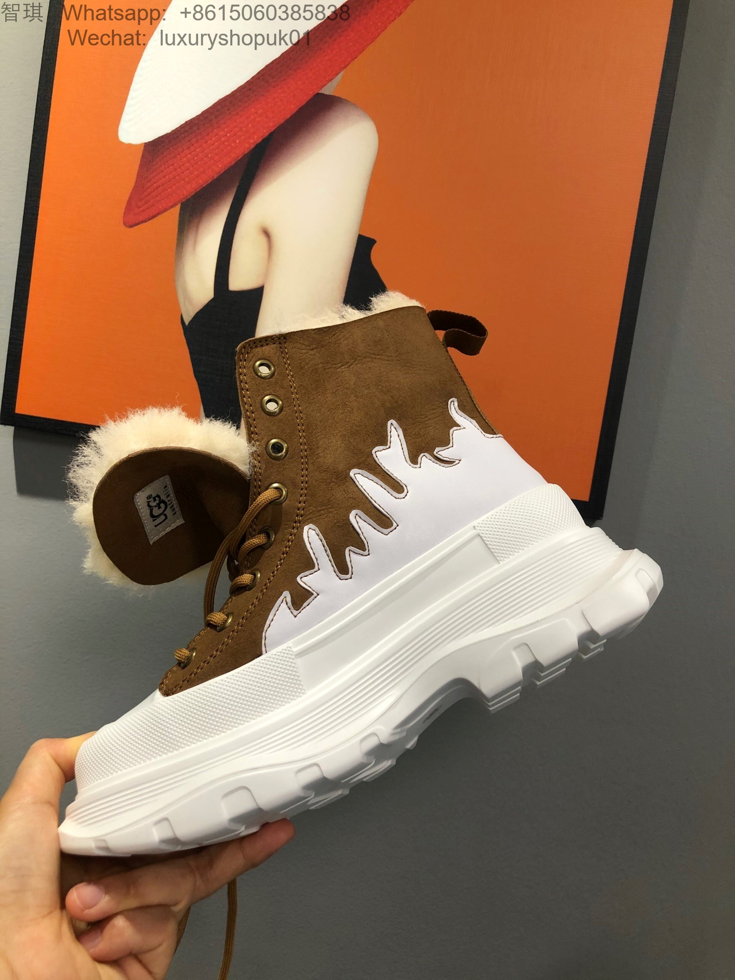 Women UGG Fur Sneaker Boot Lace up Snow Shoes