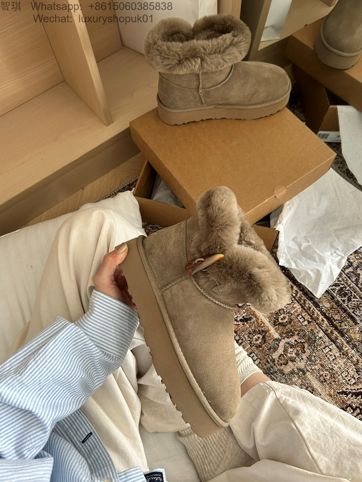 UGG Fur Platform Mini Boots Women Snow Shoes