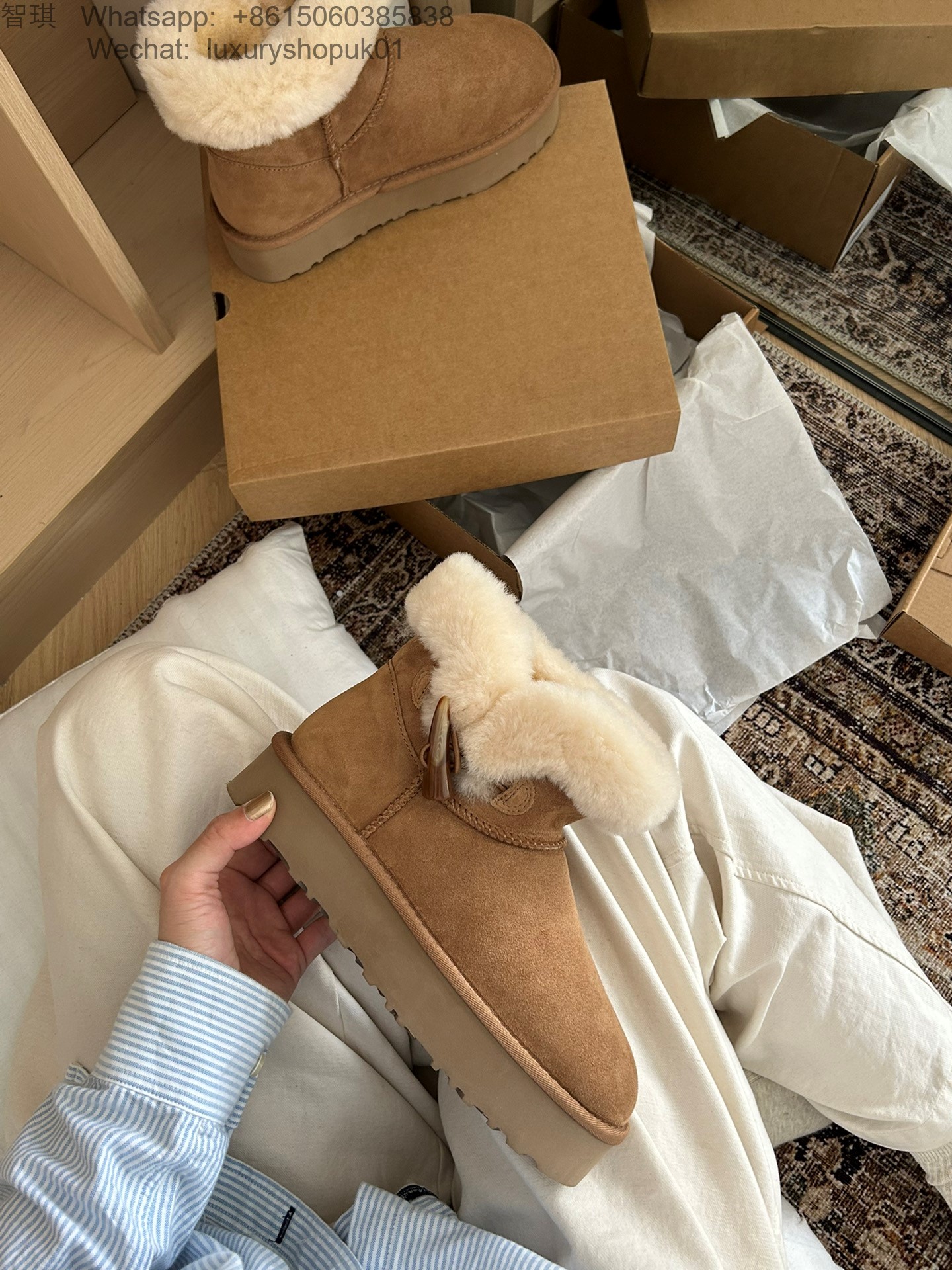 UGG Fur Platform Mini Boots Women Snow Shoes