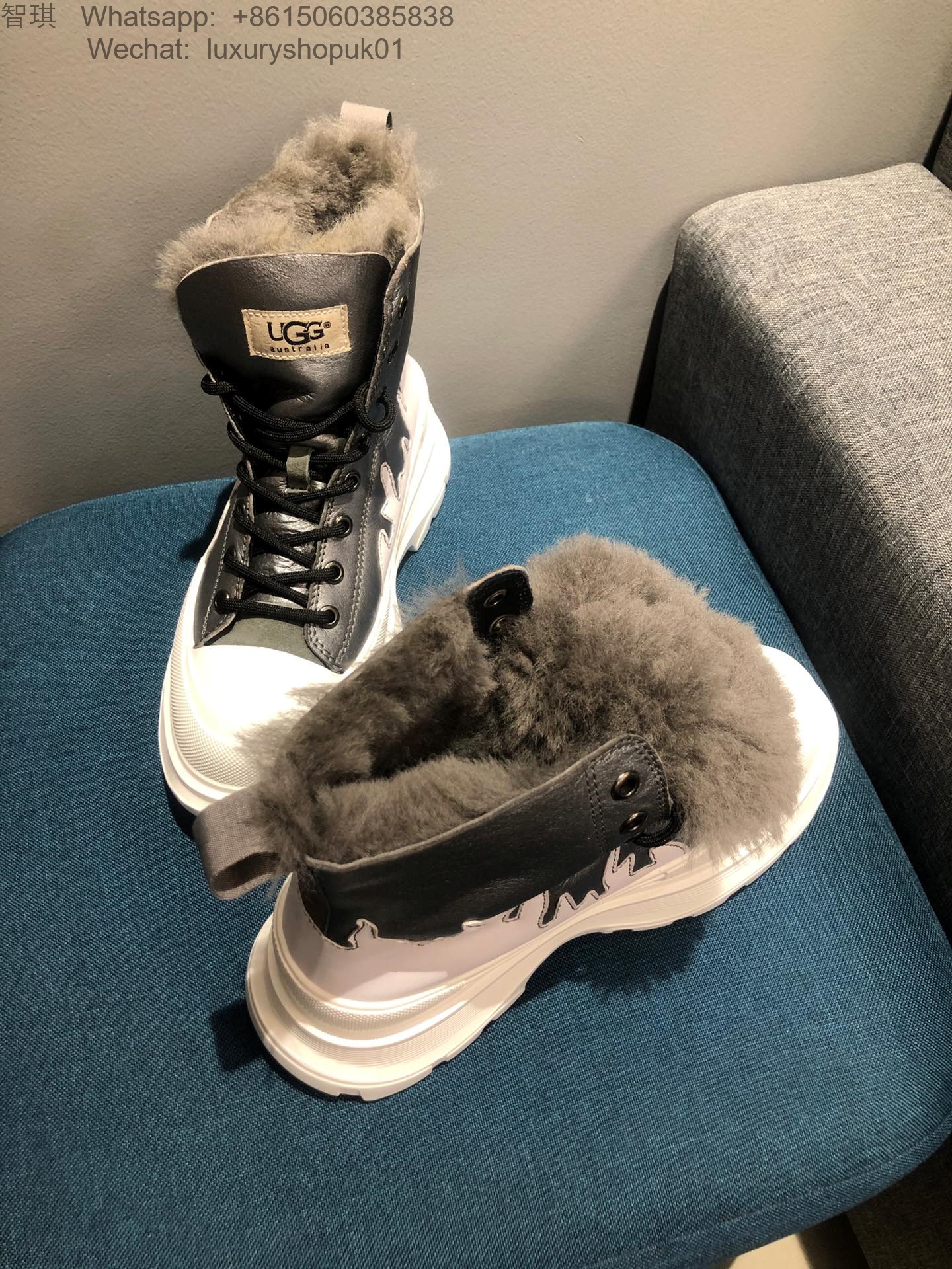 Women UGG Fur Sneaker Boot Lace up Snow Shoes