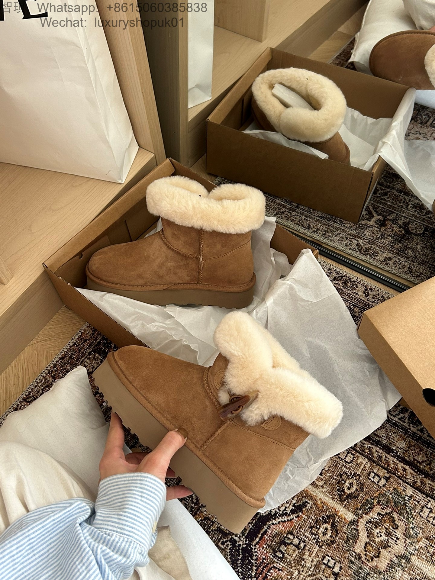 UGG Fur Platform Mini Boots Women Snow Shoes