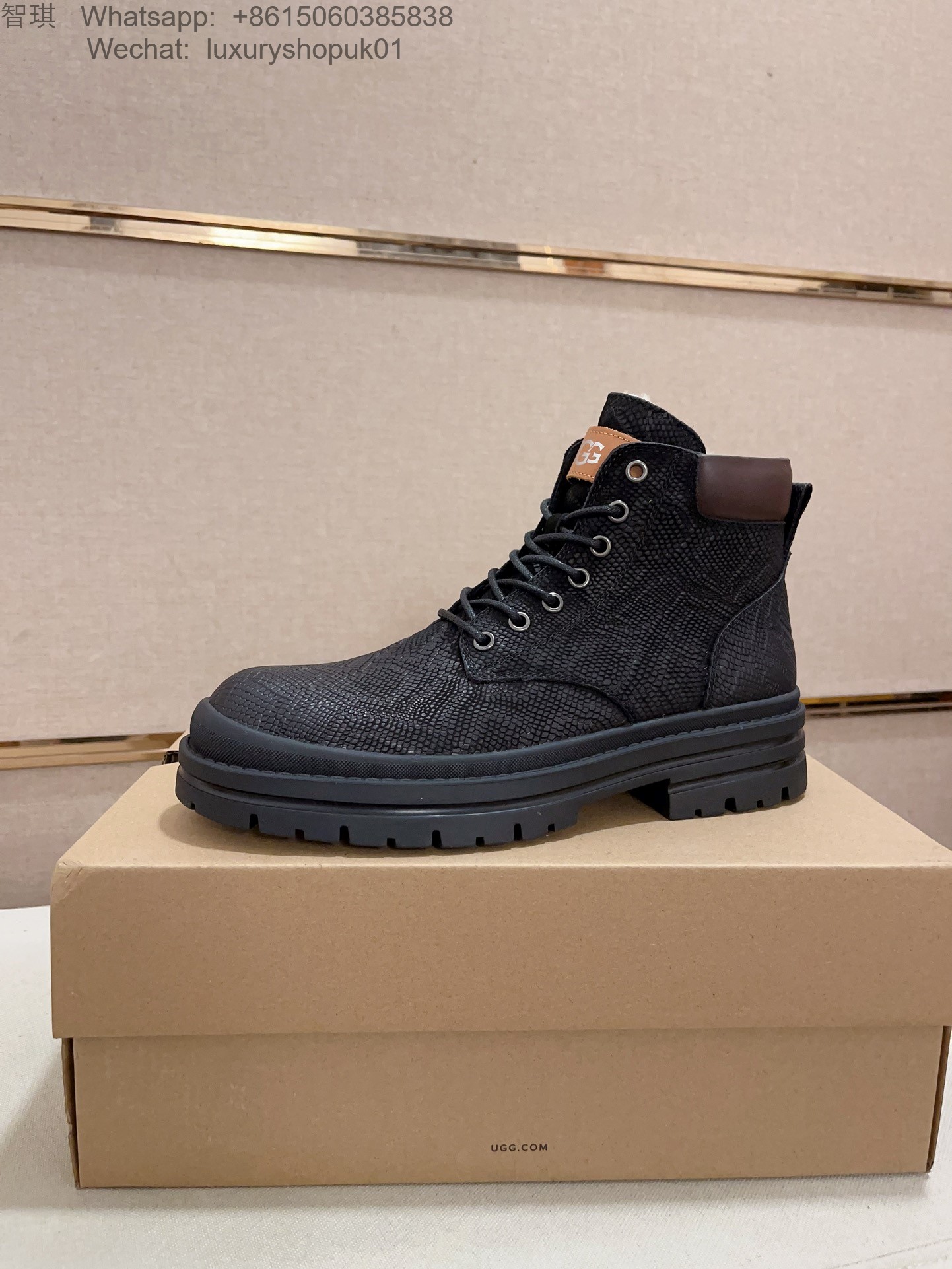 Mens Women UGG Fur Waterproof Leather Lace Up Ankle Work Boots