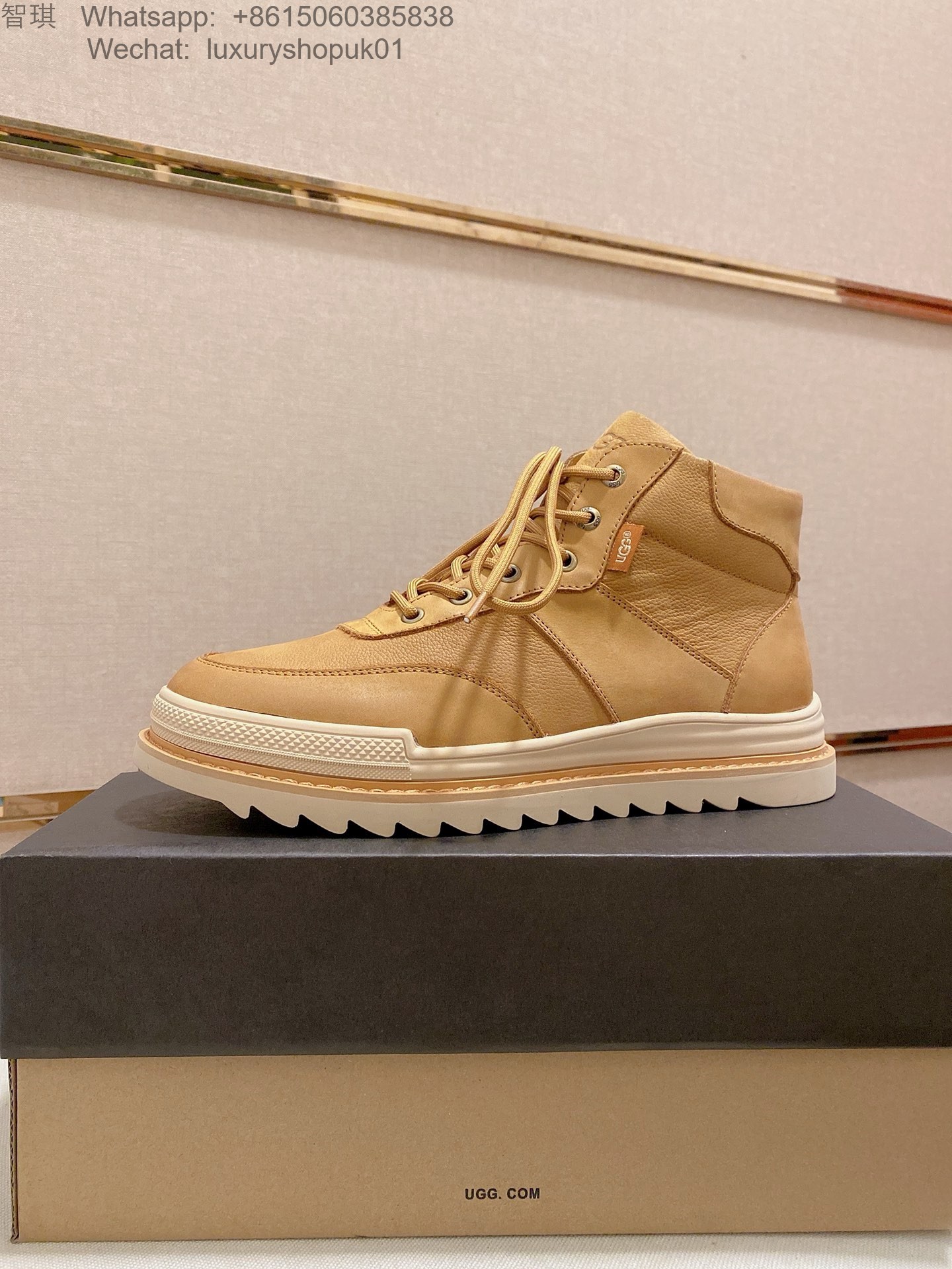 Mens UGG Leather Lace Up Ankle Work Boots Waterproof