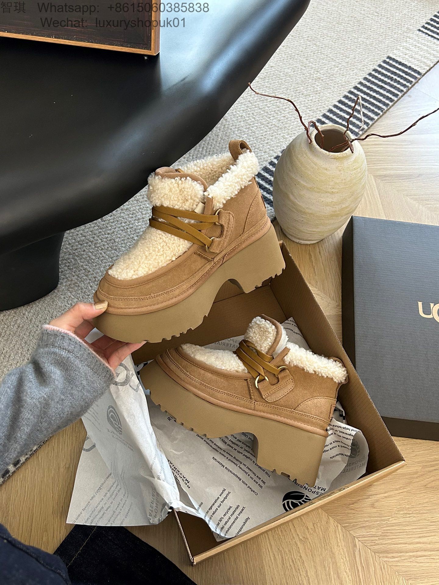 UGG Fur Platform Mini Boots Women Snow Shoes