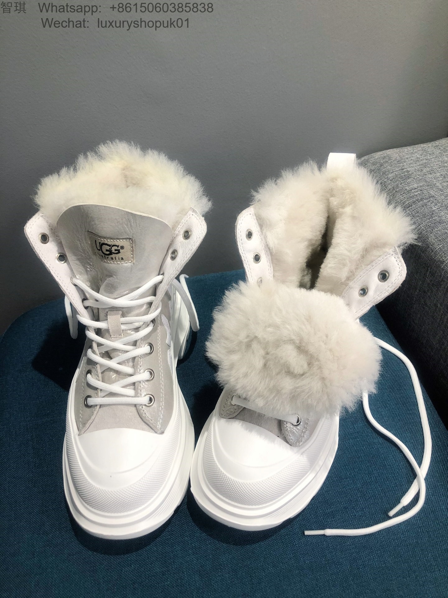Women UGG Fur Sneaker Boot Lace up Snow Shoes