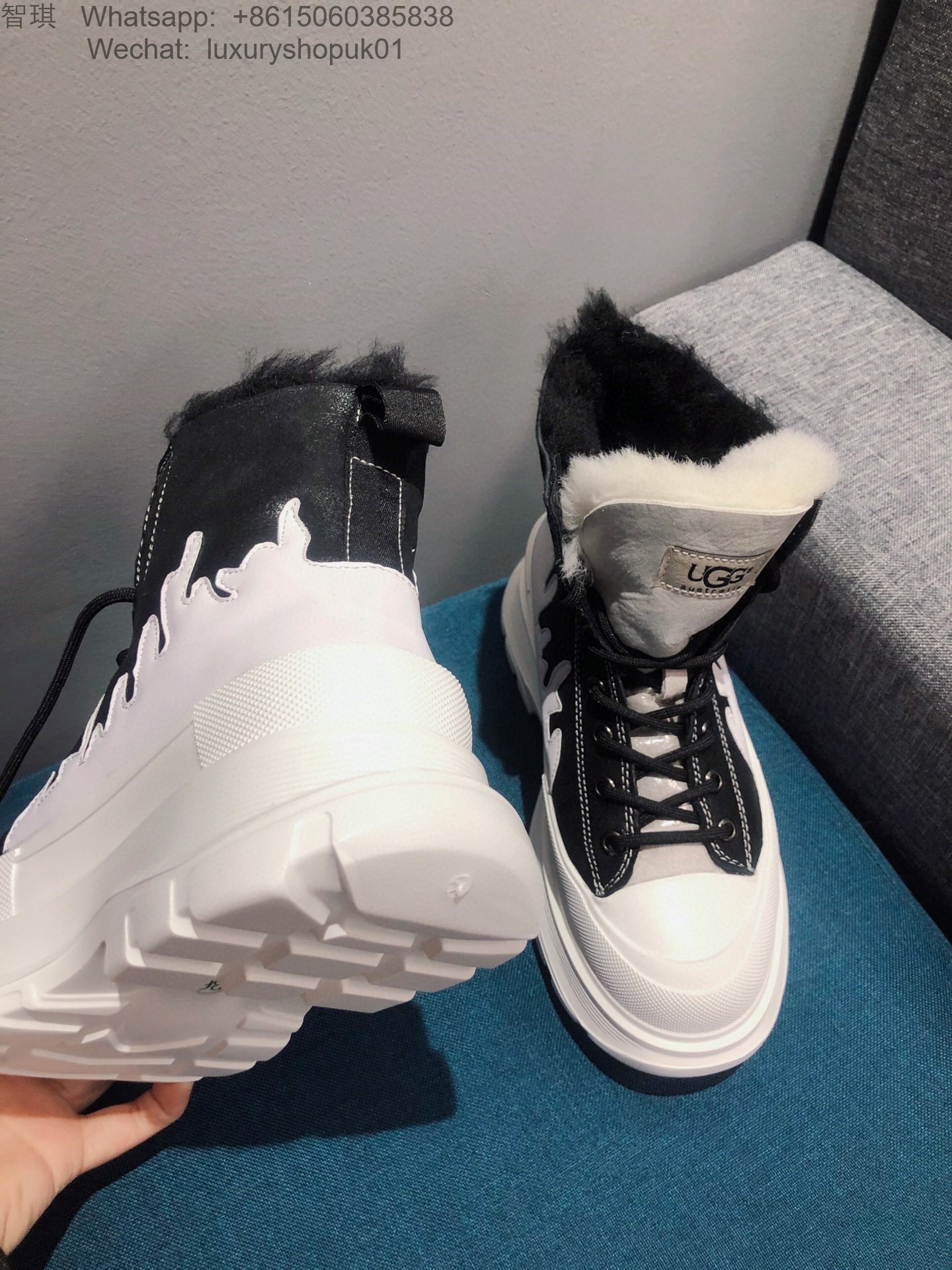 Women UGG Fur Sneaker Boot Lace up Snow Shoes