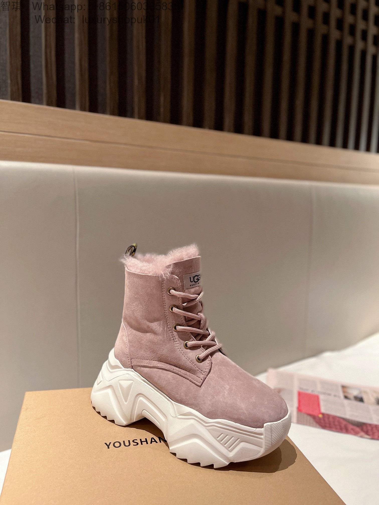 Women UGG Fur Sneaker Boot Lace up Snow Shoes