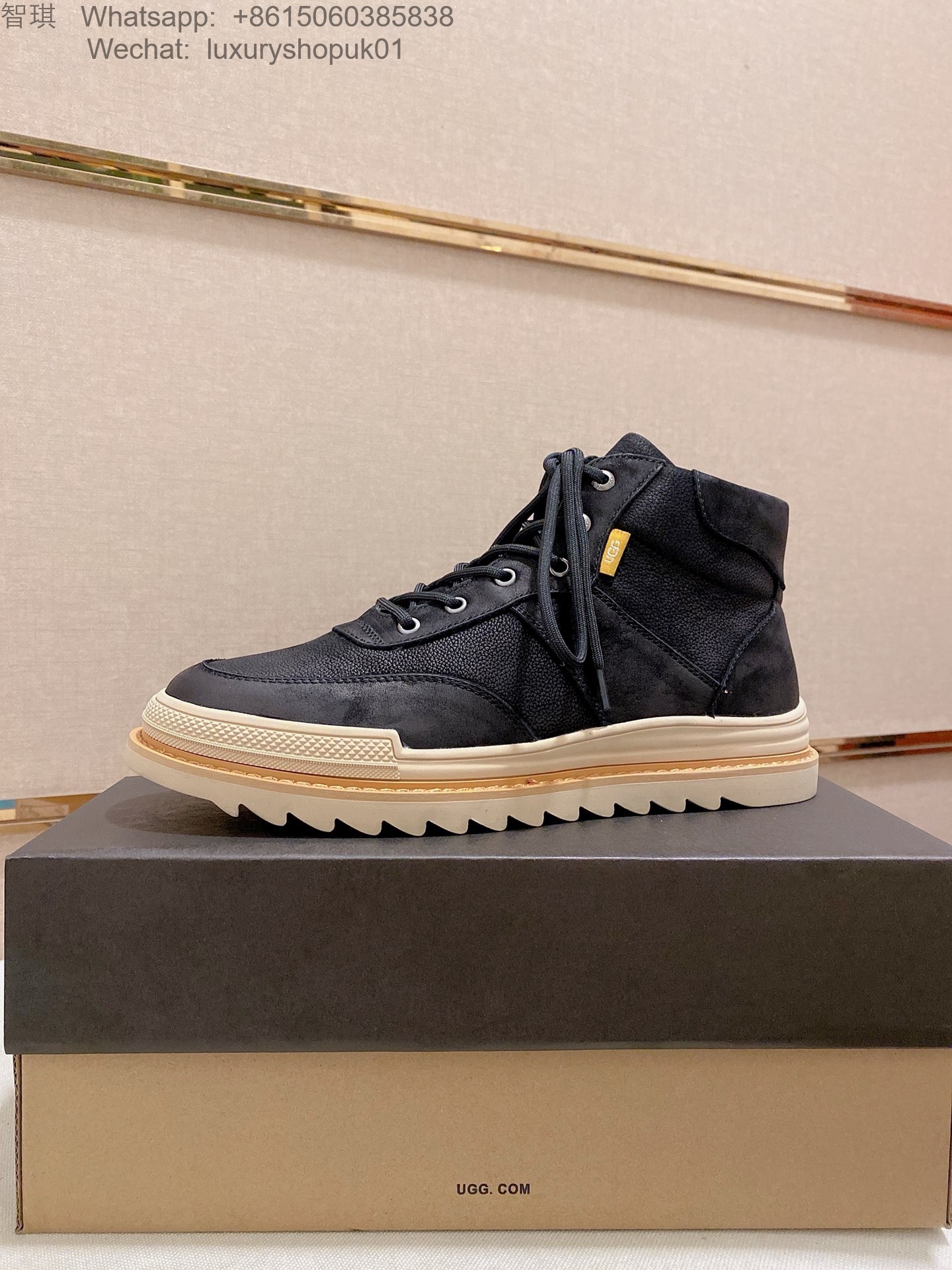 Mens UGG Leather Lace Up Ankle Work Boots Waterproof