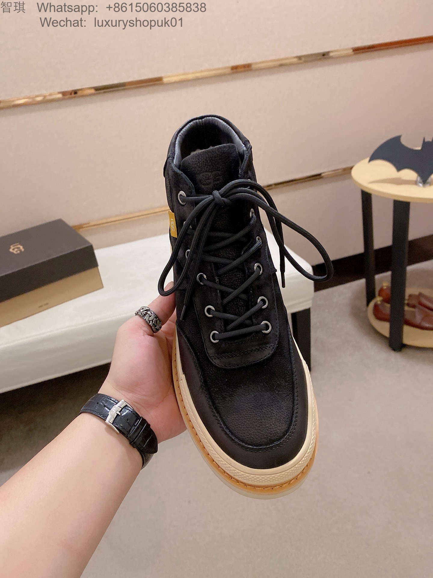 Mens UGG Leather Lace Up Ankle Work Boots Waterproof