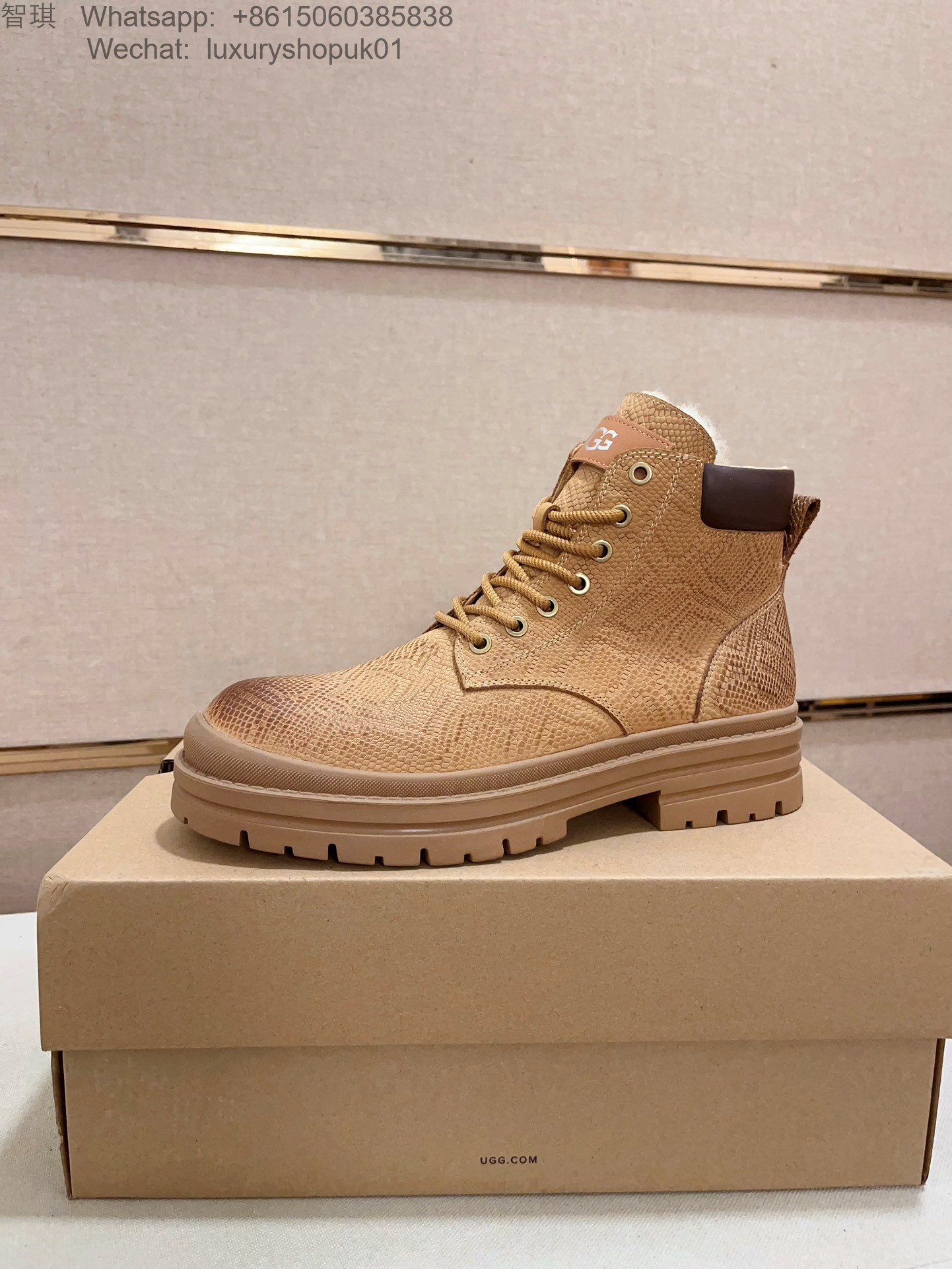 Mens Women UGG Fur Waterproof Leather Lace Up Ankle Work Boots