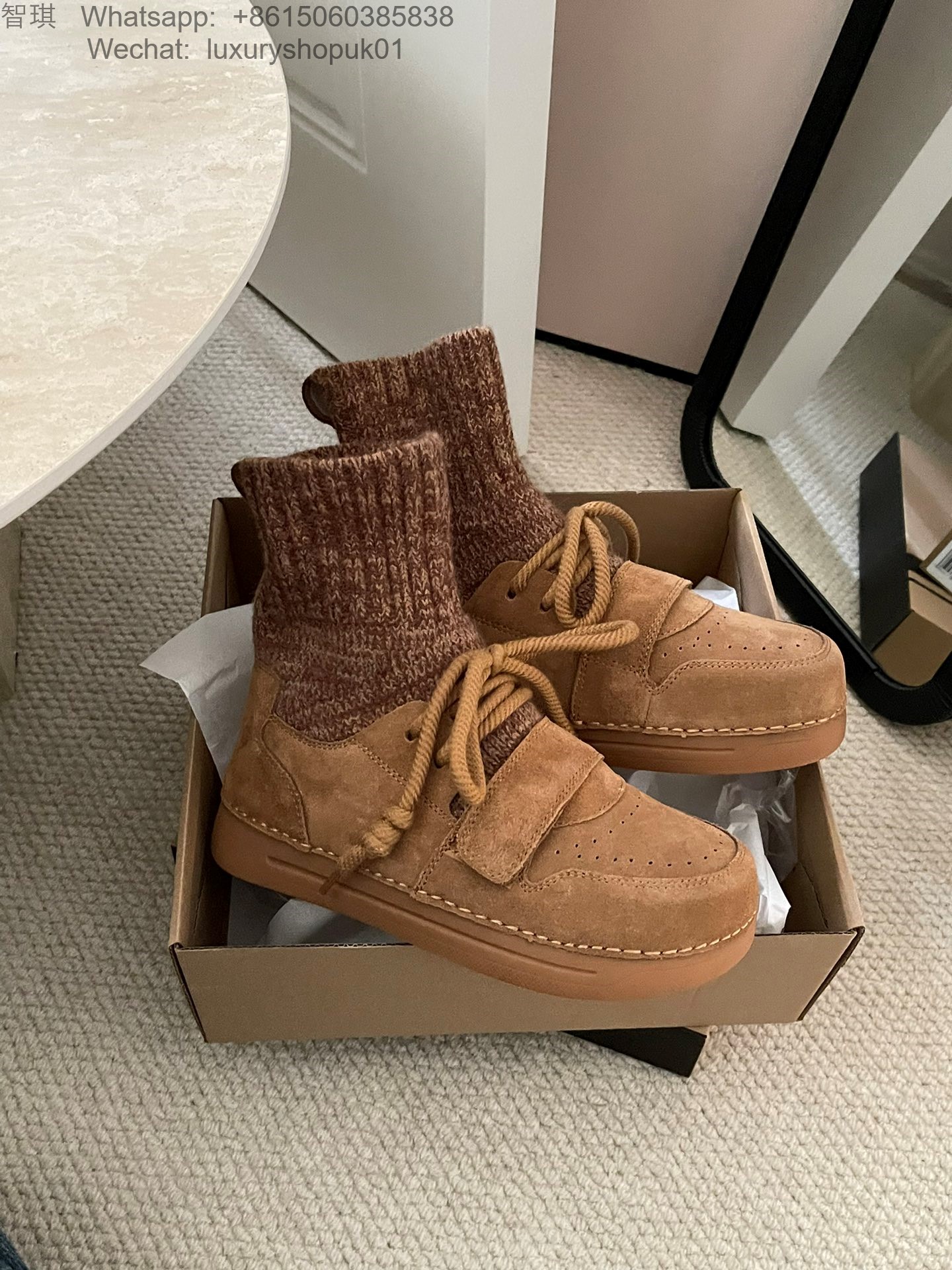 Women UGG Boots Knit lace up Snow Shoes