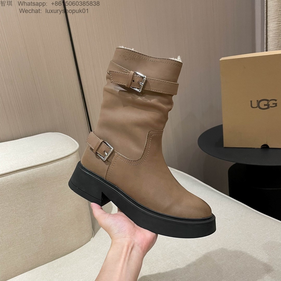 Women UGG Fur Leather Ankle Kensington Biker Boots