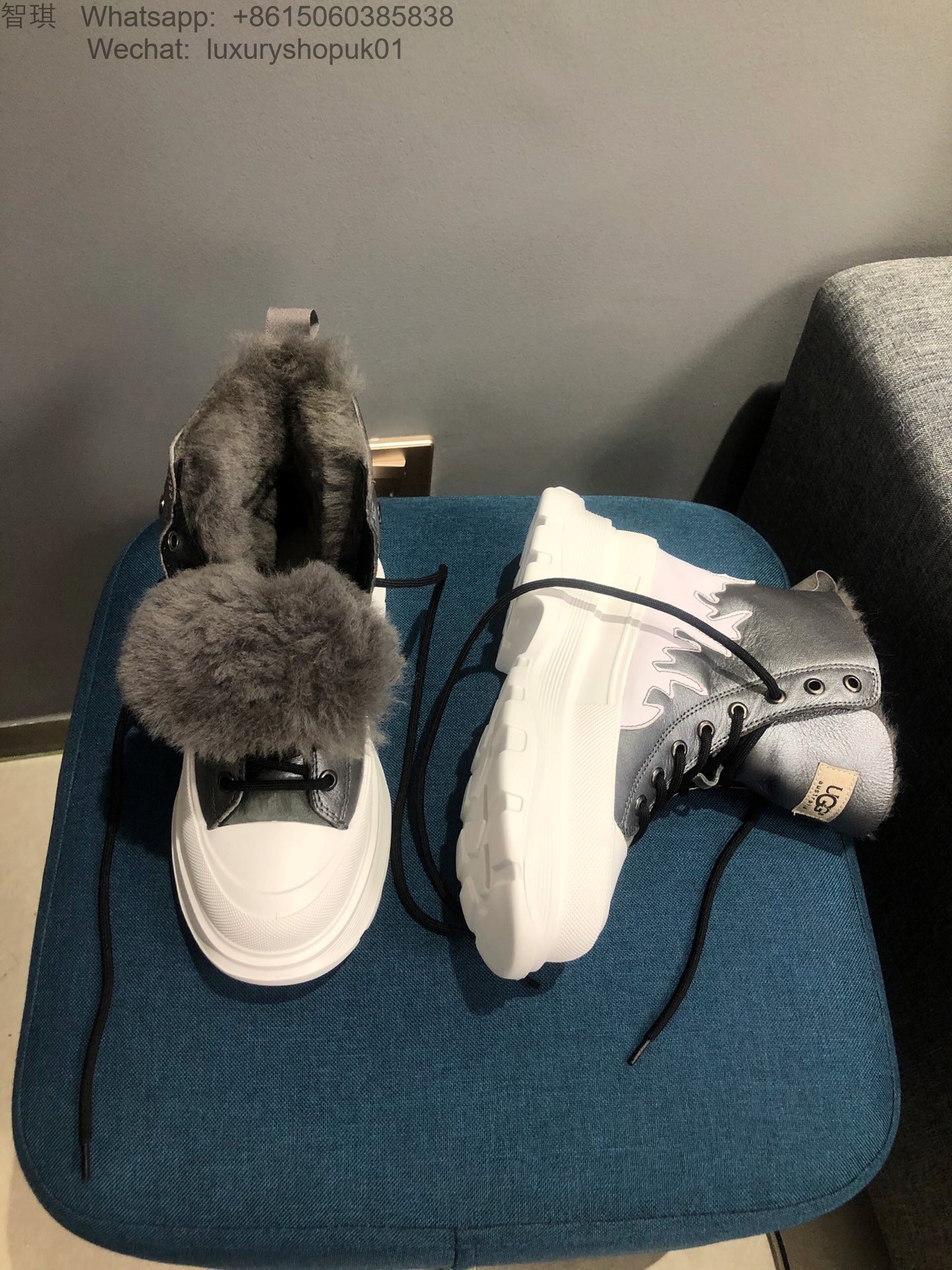 Women UGG Fur Sneaker Boot Lace up Snow Shoes