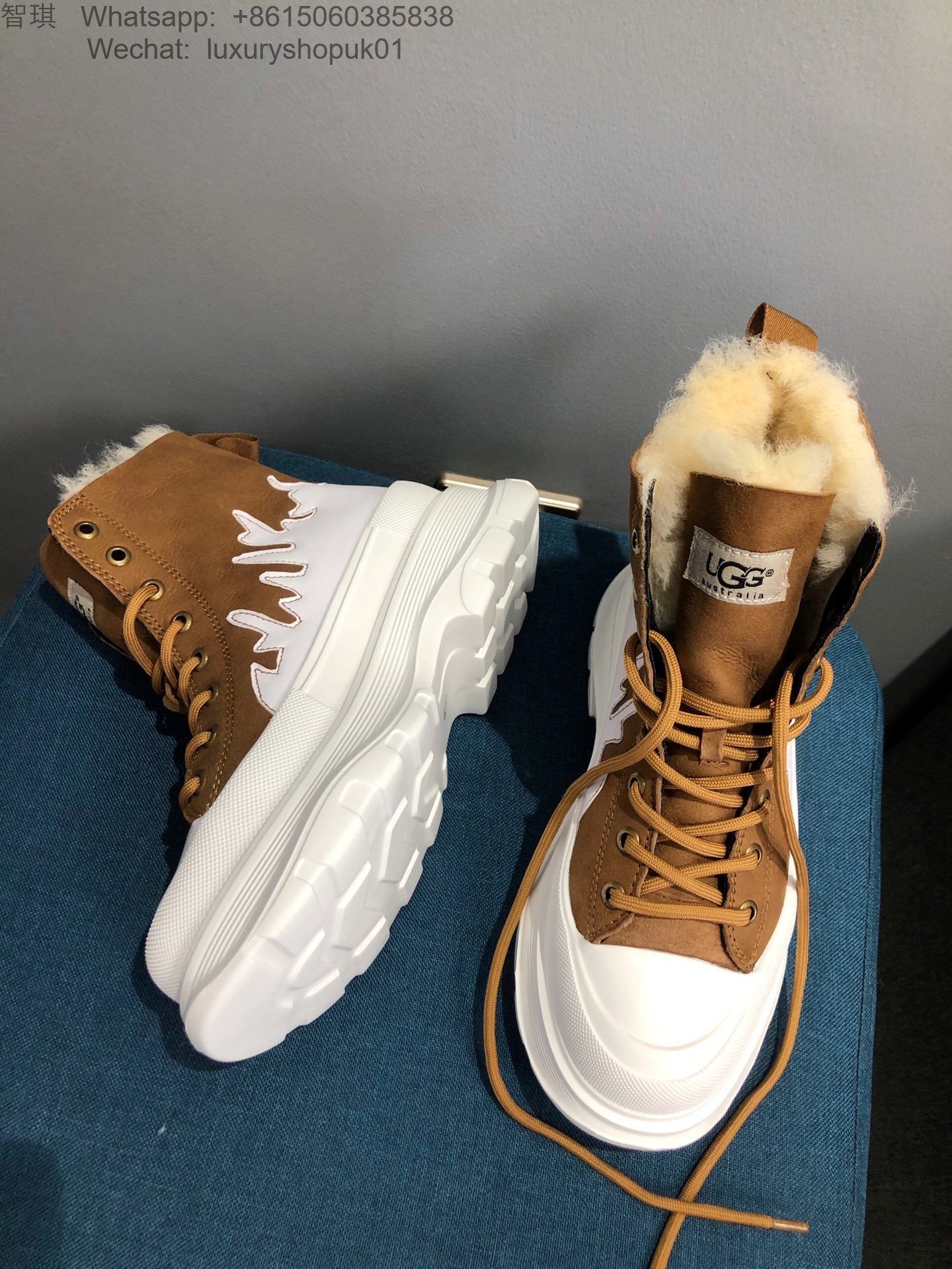 Women UGG Fur Sneaker Boot Lace up Snow Shoes