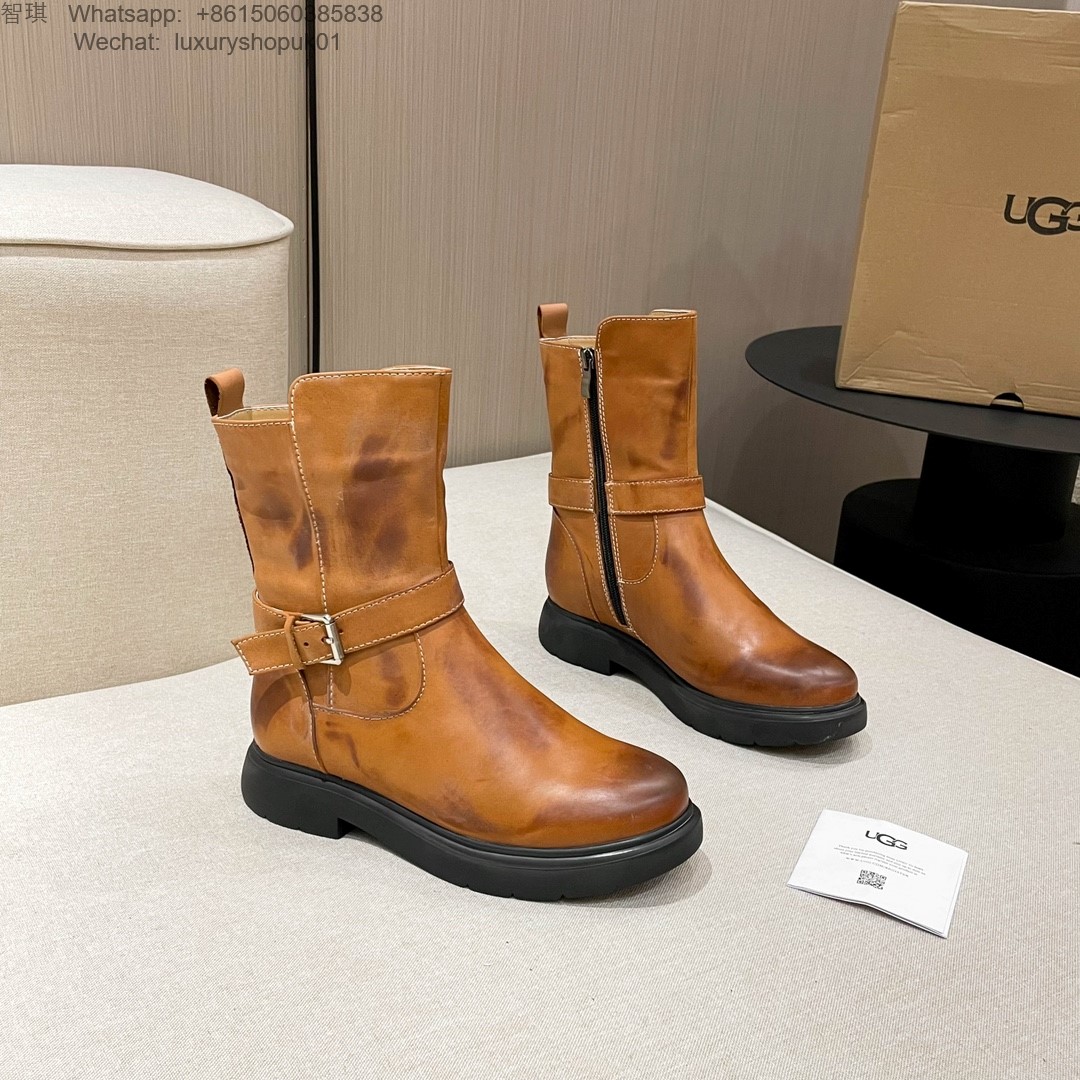 Women UGG Fabrizia Leather Ankle Kensington Biker Boots