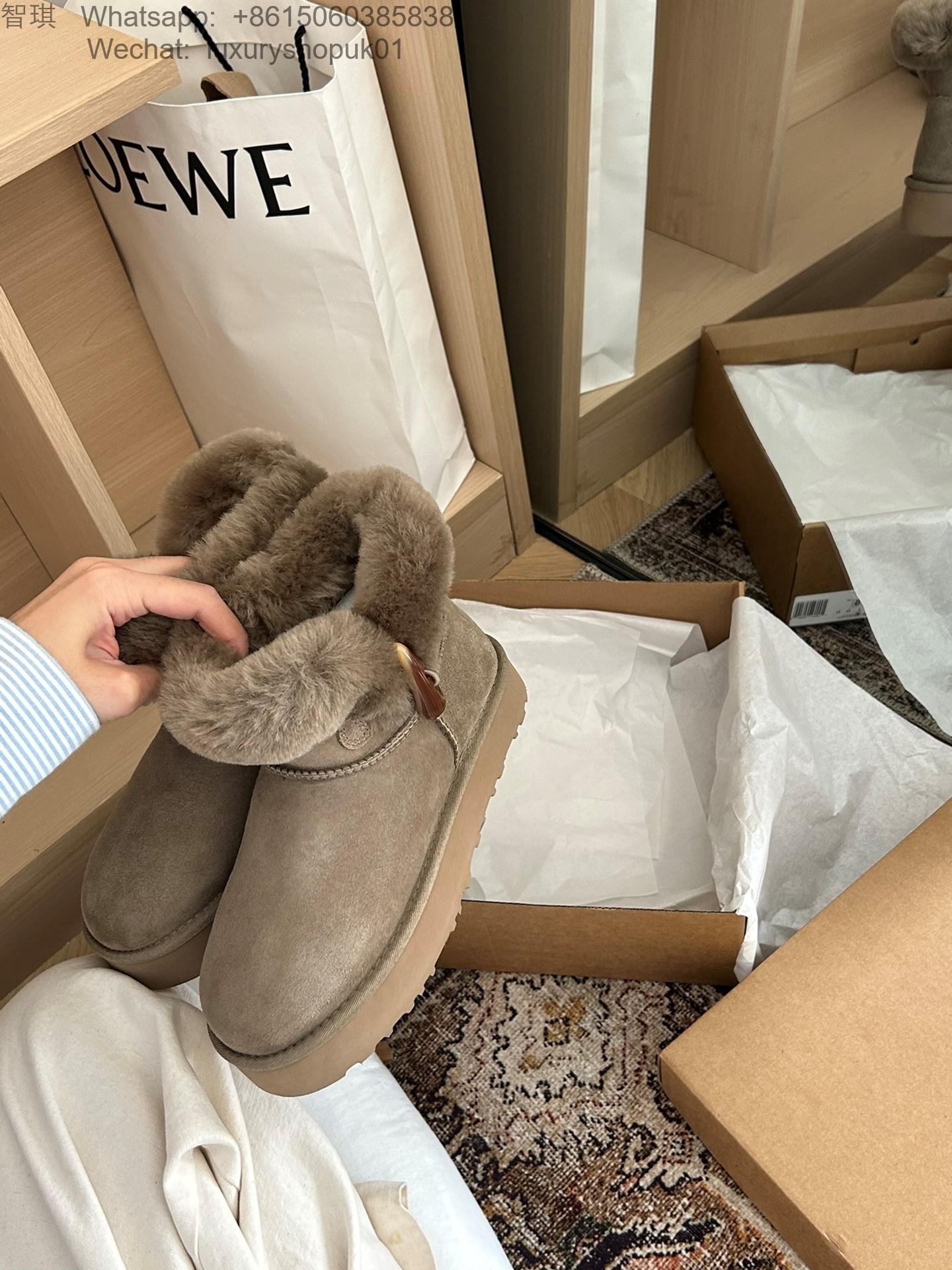 UGG Fur Platform Mini Boots Women Snow Shoes