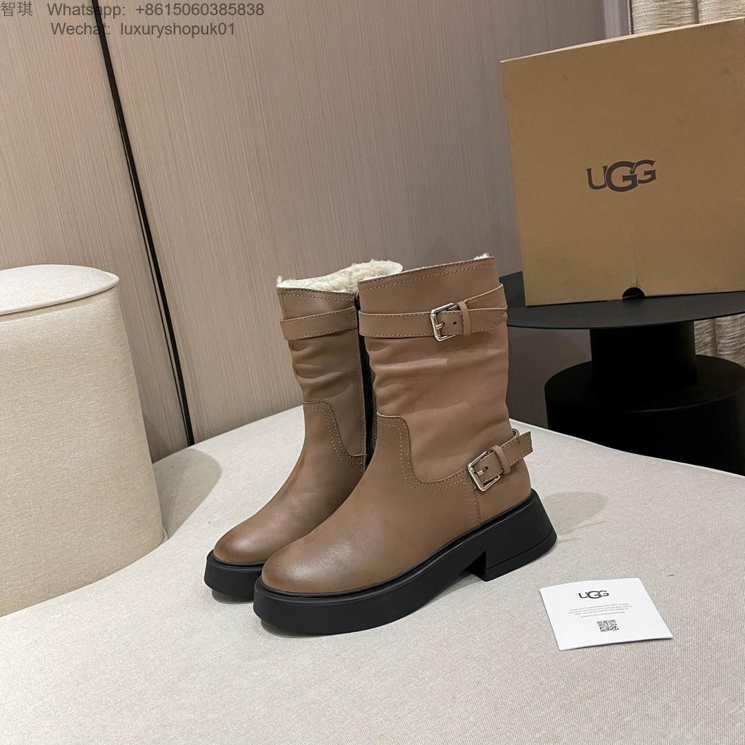 Women UGG Fur Leather Ankle Kensington Biker Boots