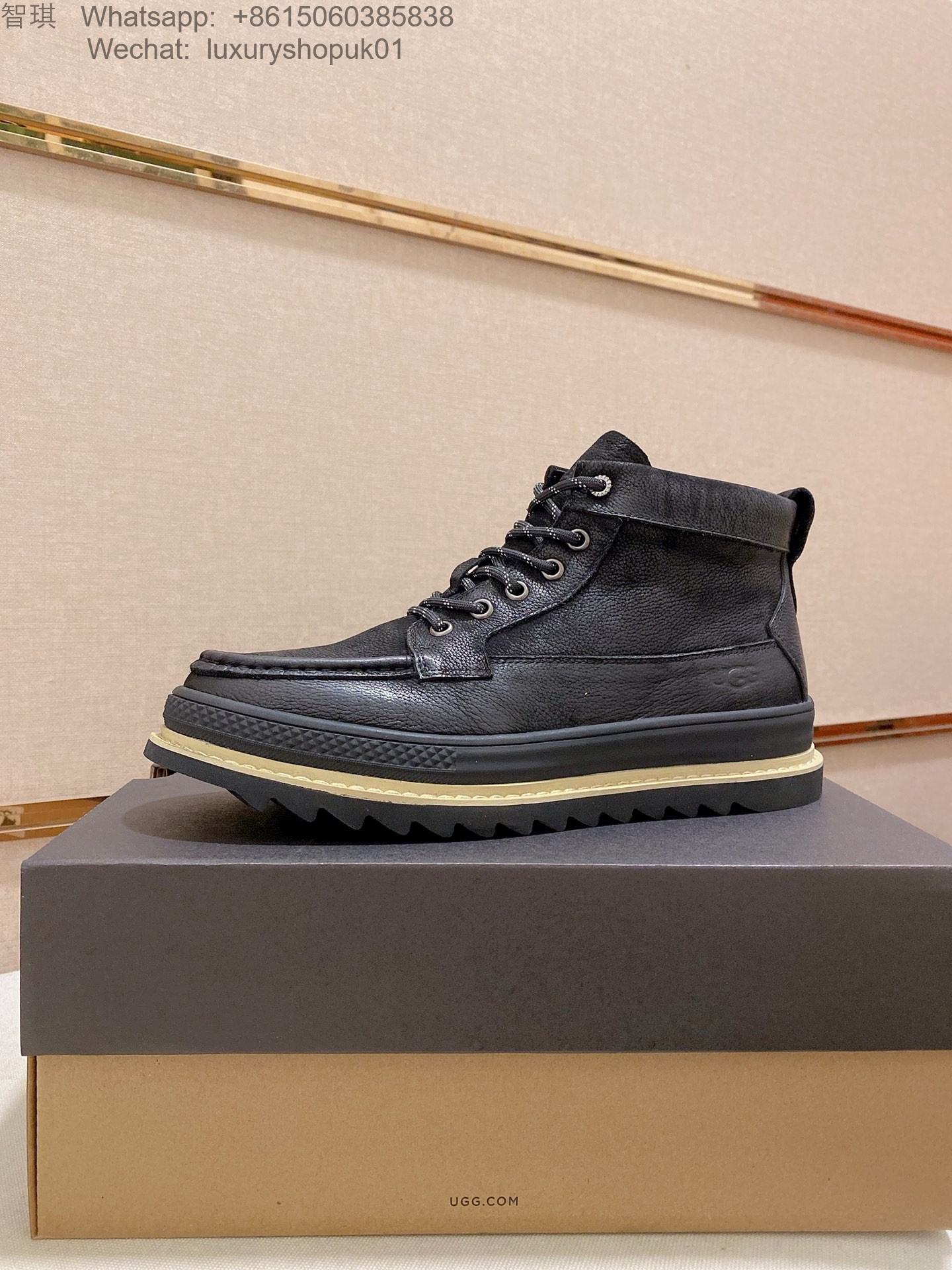 Mens UGG Waterproof Leather Lace Up Ankle Work Boots