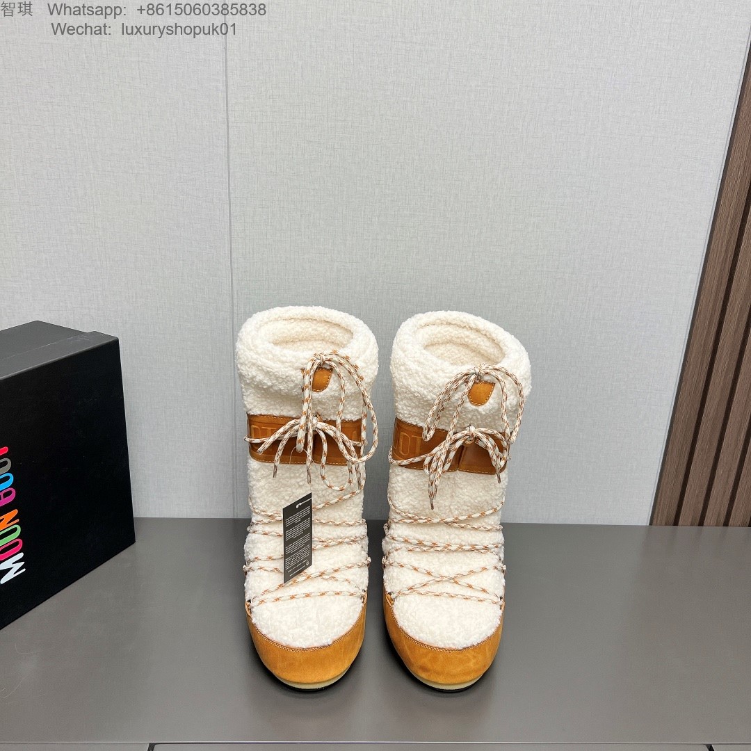Moon Boot Shearling Fur Icon Glance Satin Nylon Lace-Up Women Snow Boots