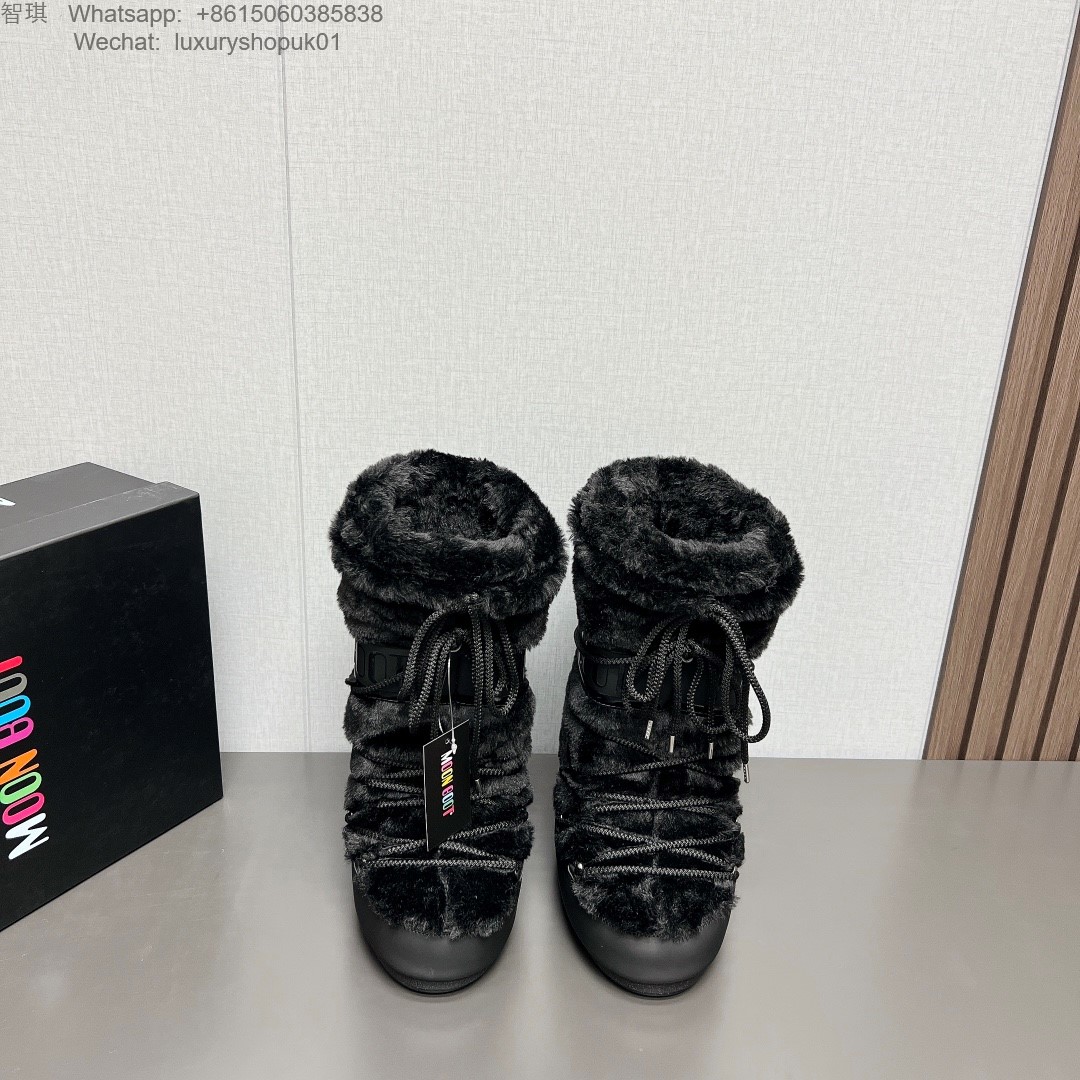 Moon Boot Shearling Fur Icon Glance Satin Nylon Lace-Up Women Snow Boots