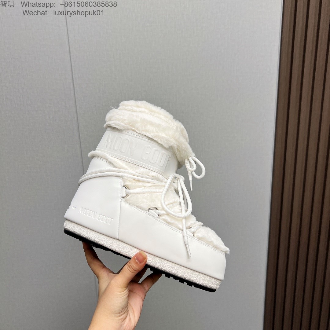 Moon Boot Shearling Fur Icon Glance Satin Nylon Lace-Up Women Snow Boots
