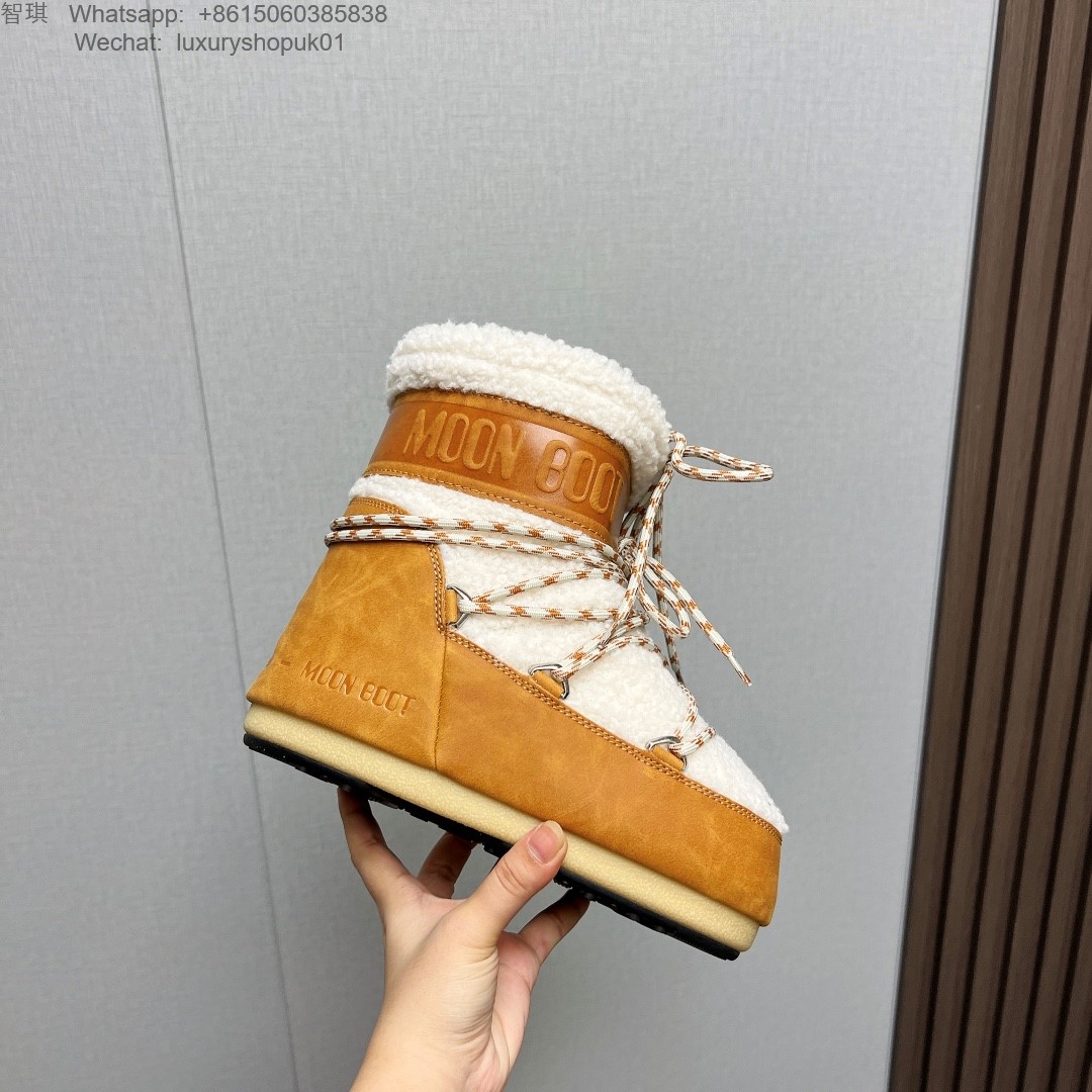 Moon Boot Shearling Fur Icon Glance Satin Nylon Lace-Up Women Snow Boots