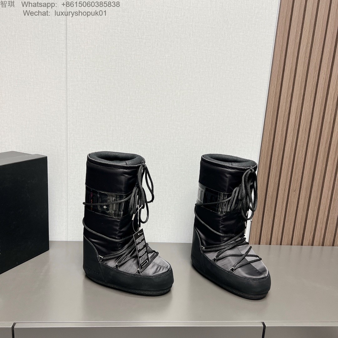 Moon Boot Shearling Fur Icon Glance Satin Nylon Lace-Up Women Snow Boots
