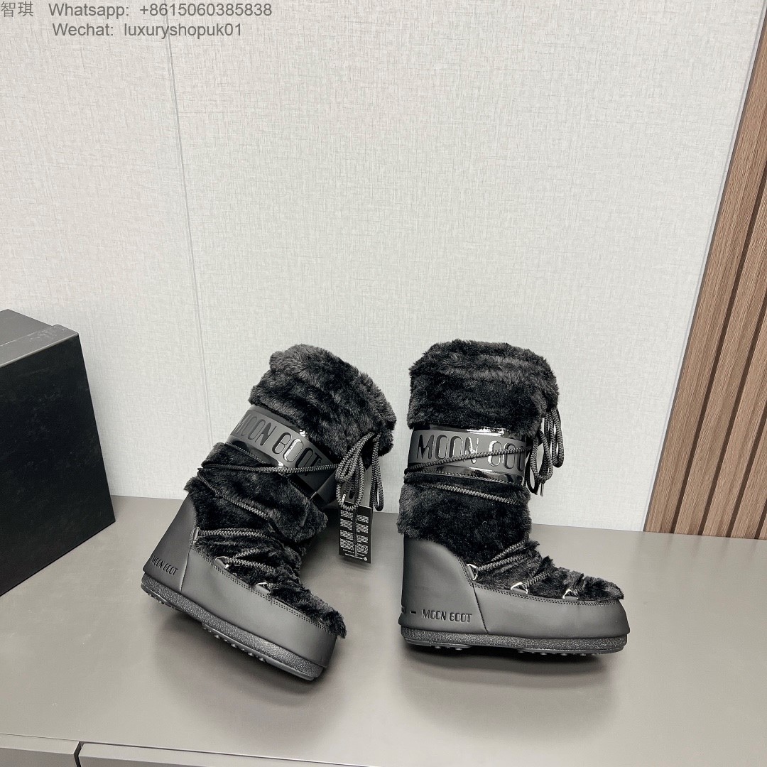 Moon Boot Shearling Fur Icon Glance Satin Nylon Lace-Up Women Snow Boots