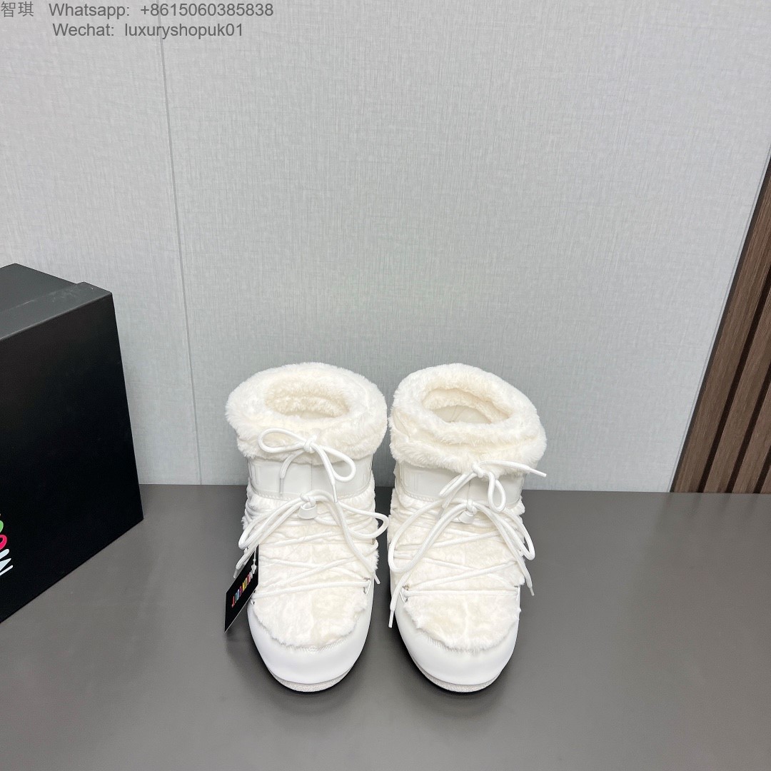 Moon Boot Shearling Fur Icon Glance Satin Nylon Lace-Up Women Snow Boots