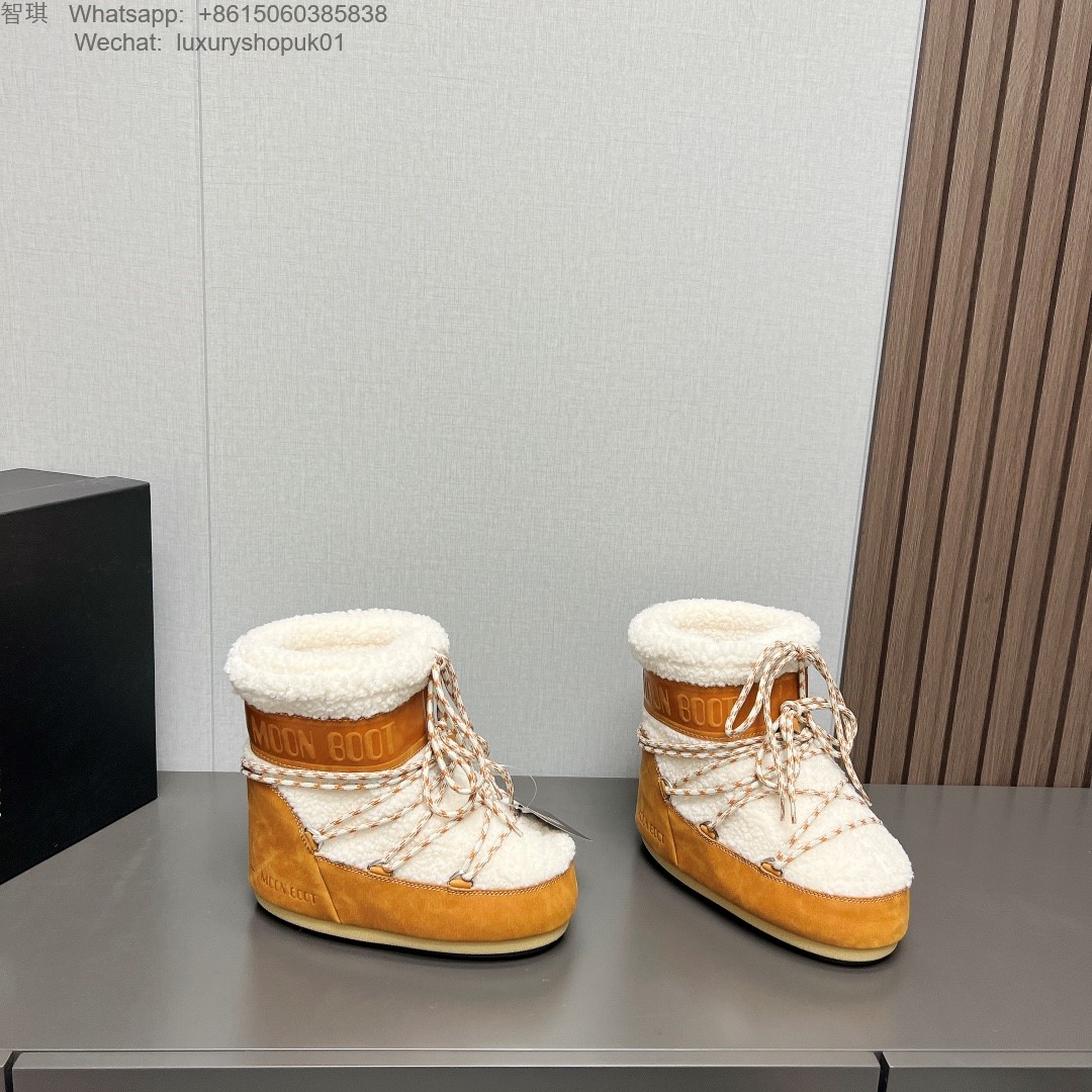 Moon Boot Shearling Fur Icon Glance Satin Nylon Lace-Up Women Snow Boots