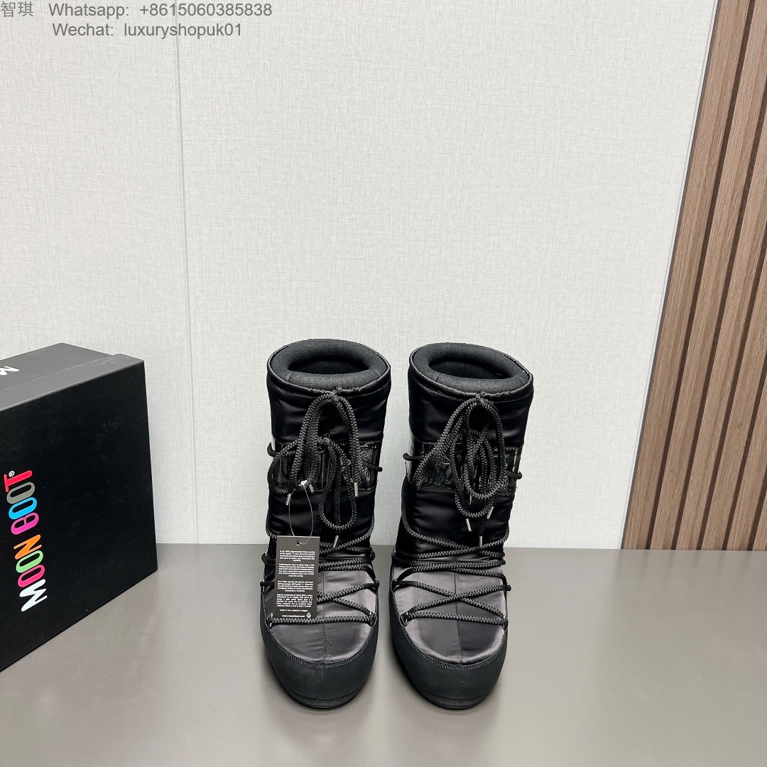 Moon Boot Shearling Fur Icon Glance Satin Nylon Lace-Up Women Snow Boots