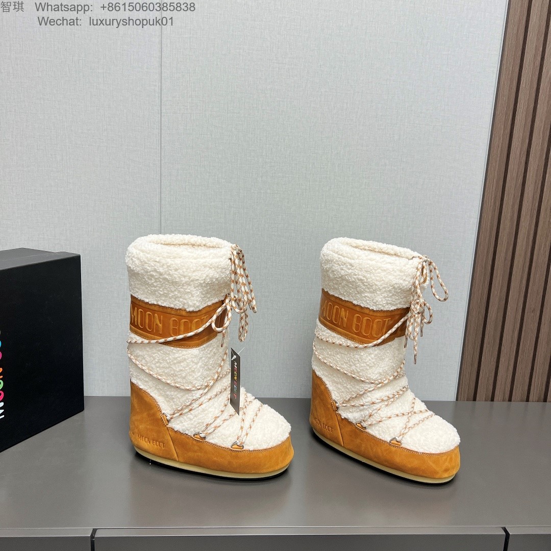 Moon Boot Shearling Fur Icon Glance Satin Nylon Lace-Up Women Snow Boots