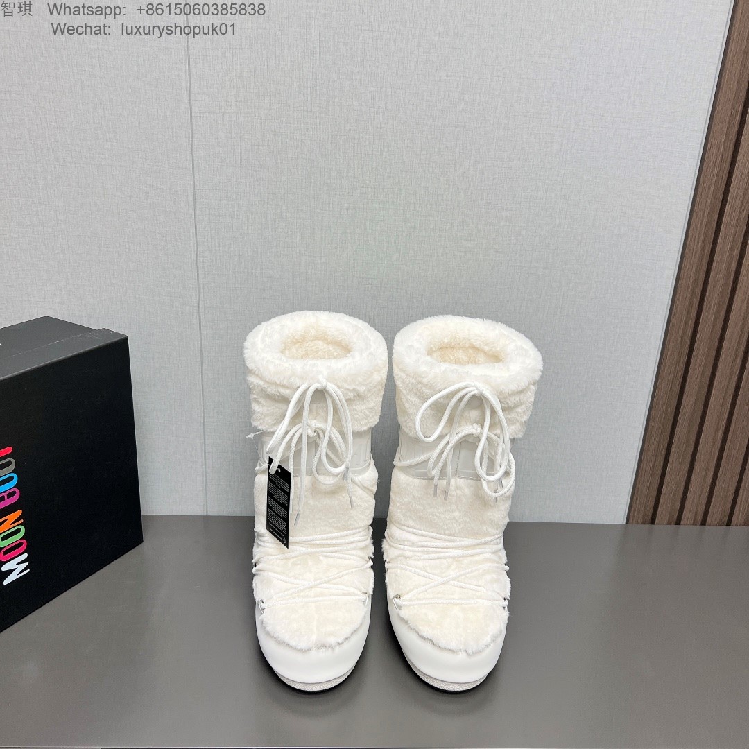 Moon Boot Shearling Fur Icon Glance Satin Nylon Lace-Up Women Snow Boots