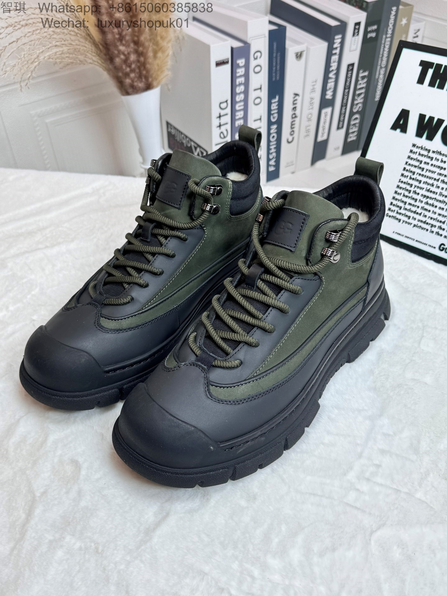 Mens UGG Leather Lace Up Ankle Work Boots Waterproof Shoes