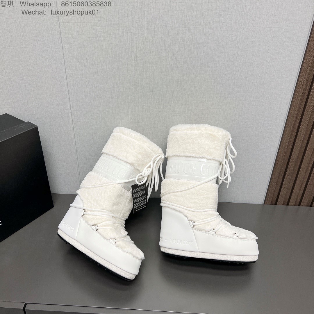 Moon Boot Shearling Fur Icon Glance Satin Nylon Lace-Up Women Snow Boots