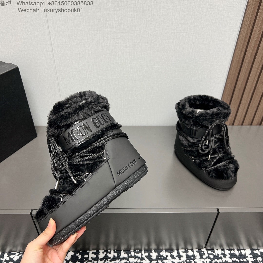 Moon Boot Shearling Fur Icon Glance Satin Nylon Lace-Up Women Snow Boots