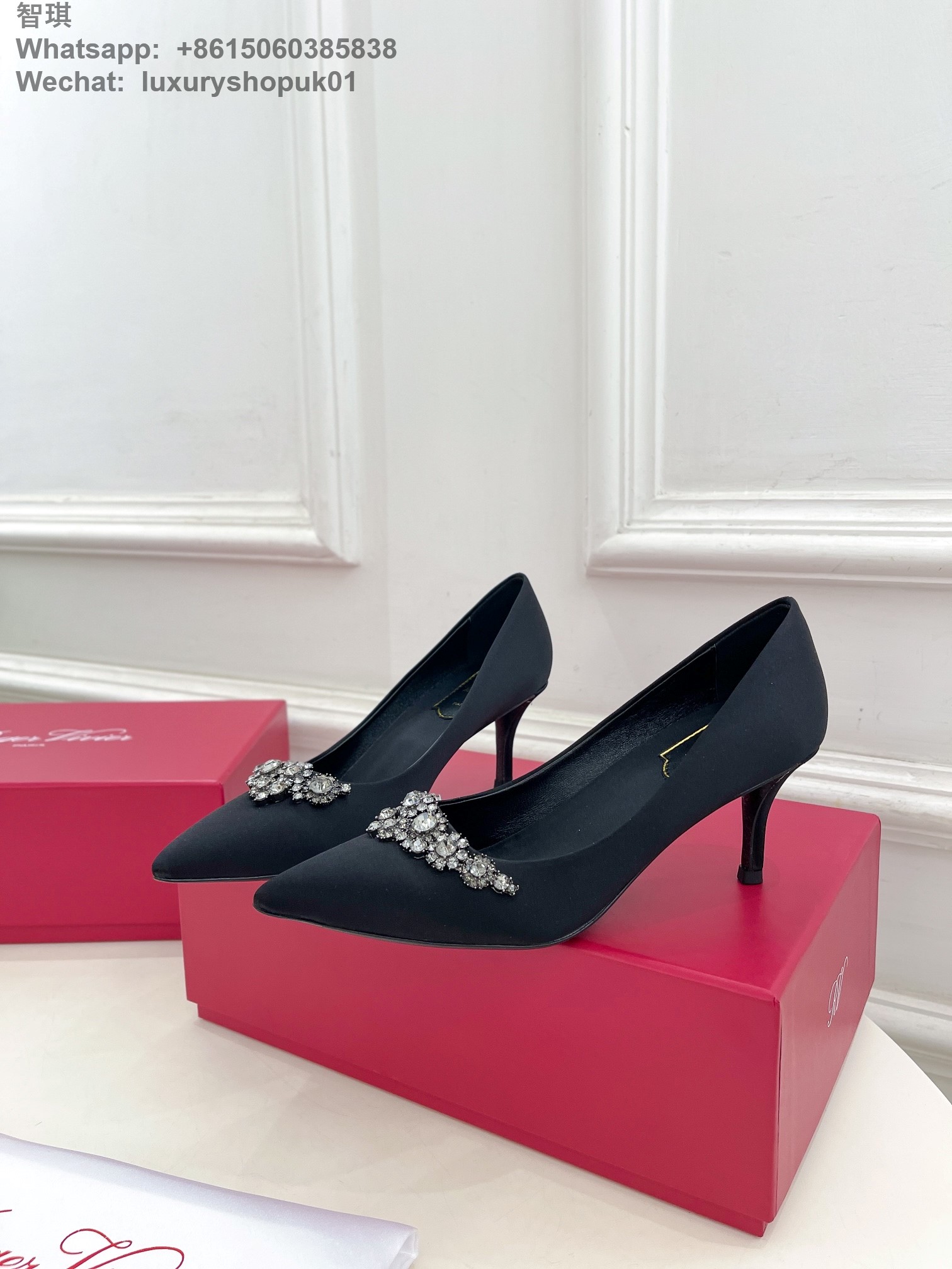 Women Roger Vivier Efflorescence Pumps crystal buckle Satin Silk high heel Shoes 6.5cm