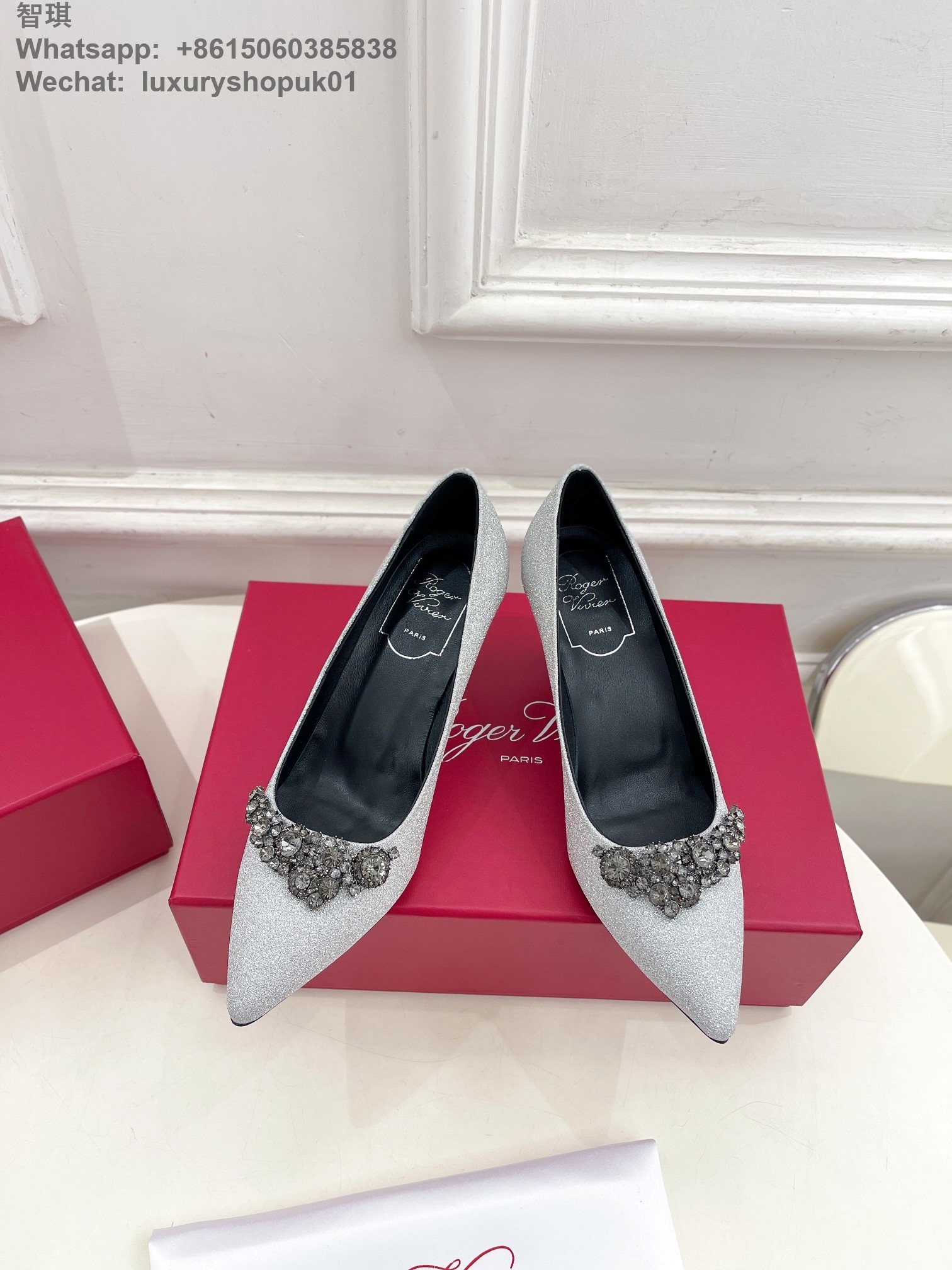 Women Roger Vivier Efflorescence Pumps crystal buckle glitter high heel Shoes 6.5cm