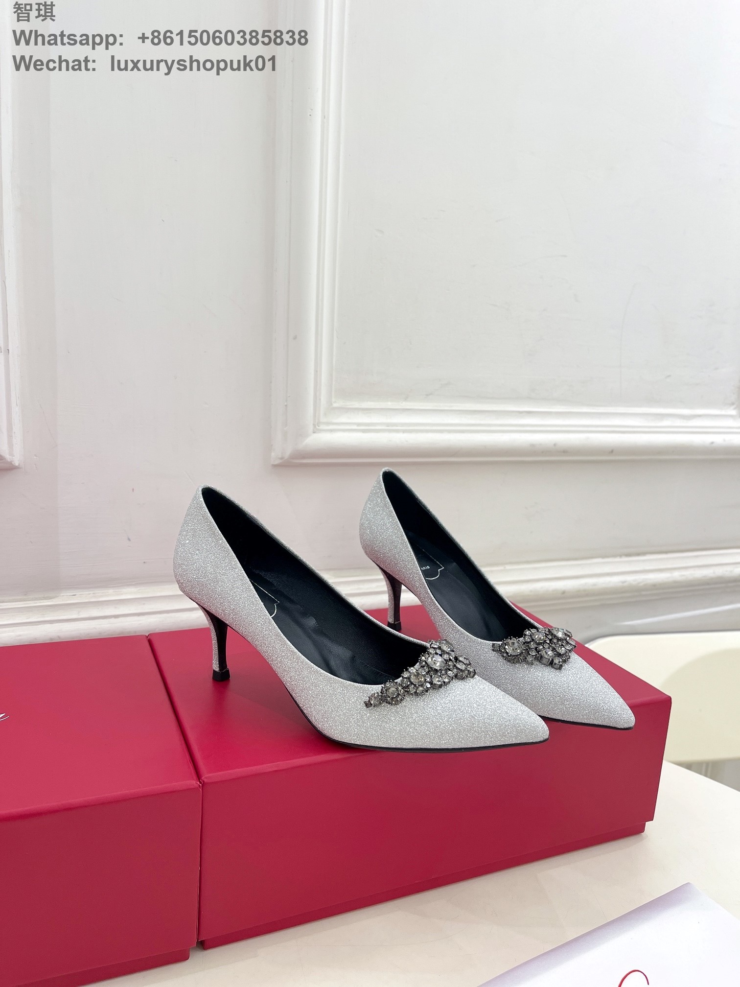 Women Roger Vivier Efflorescence Pumps crystal buckle glitter high heel Shoes 6.5cm