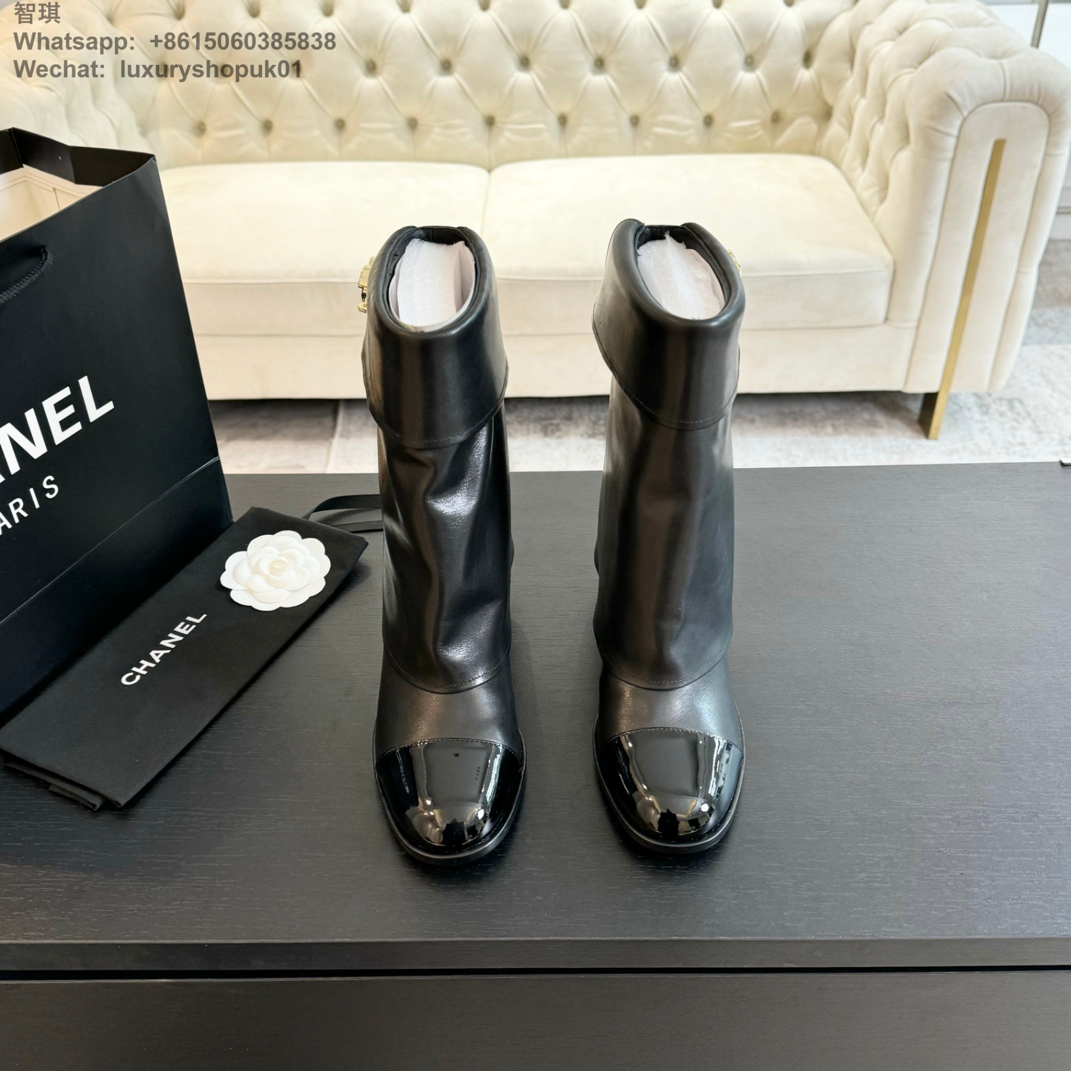 Women Chanel Leather Short Boot Shoes 6.5cm