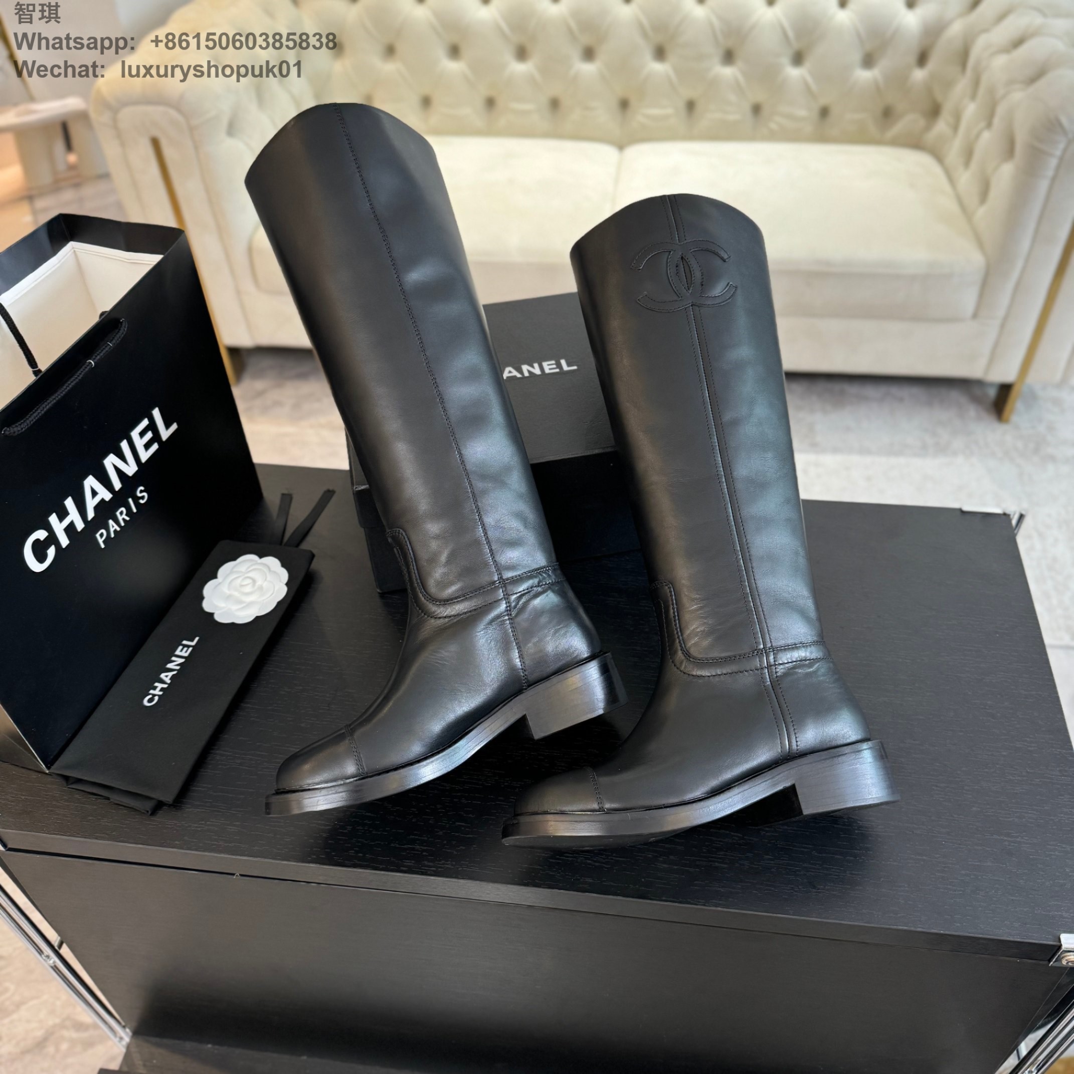 Women Chanel Suede Leather high Boot Shoes