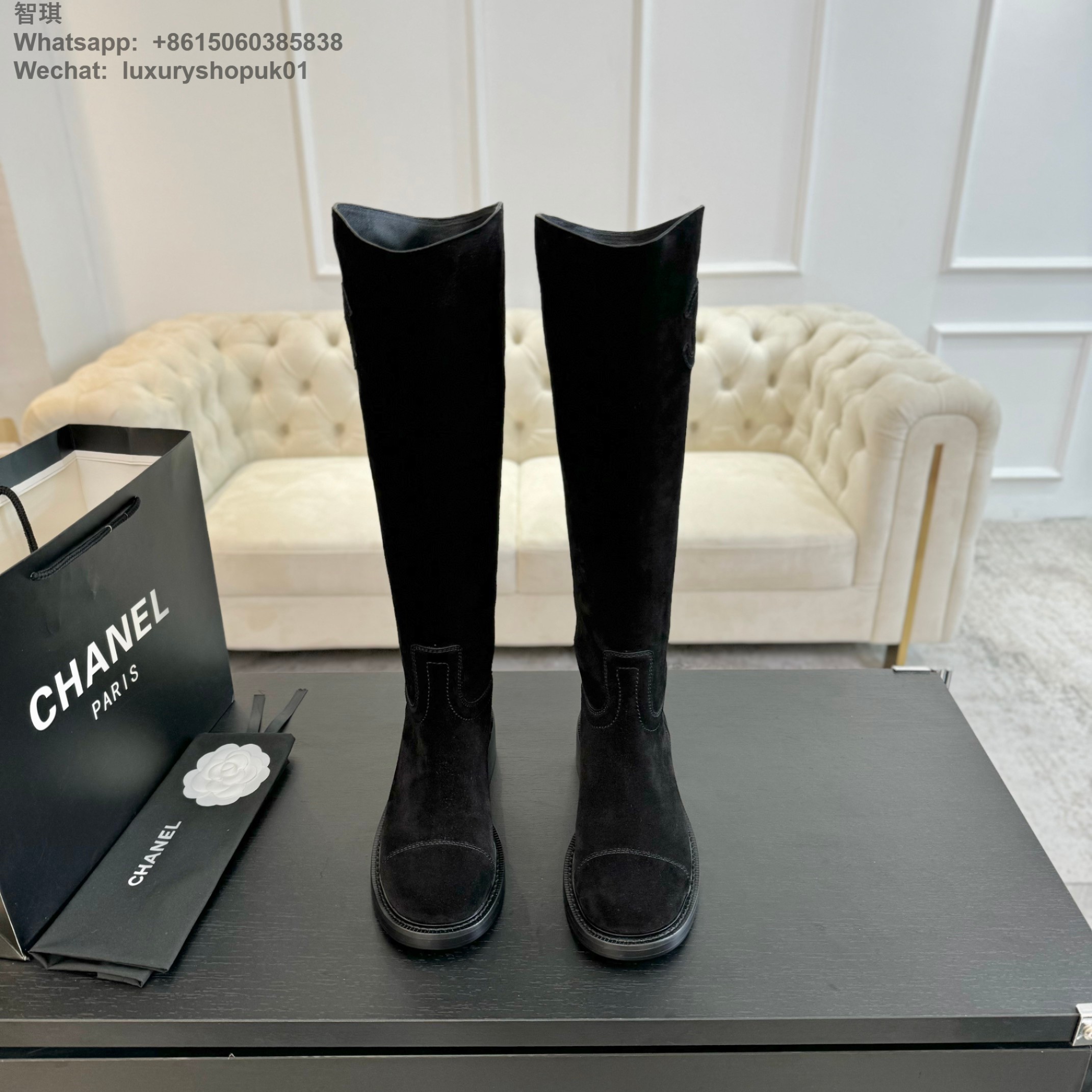 Women Chanel Suede Leather high Boot Shoes