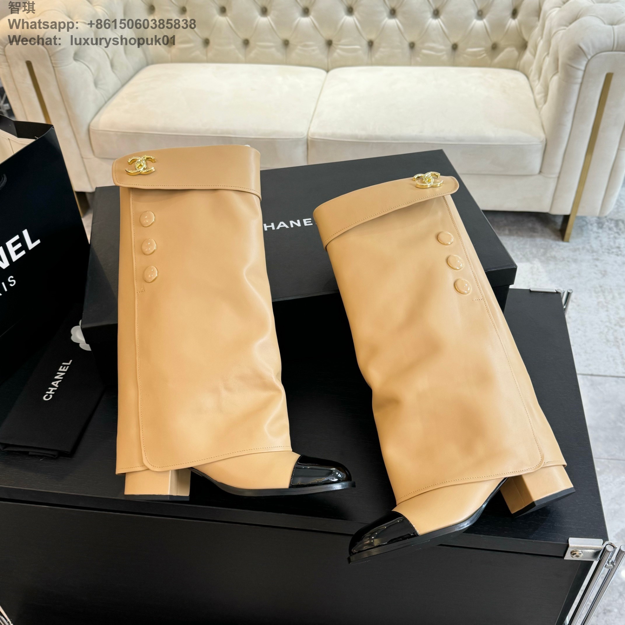 Women Chanel Leather High Boot Shoes 6.5cm