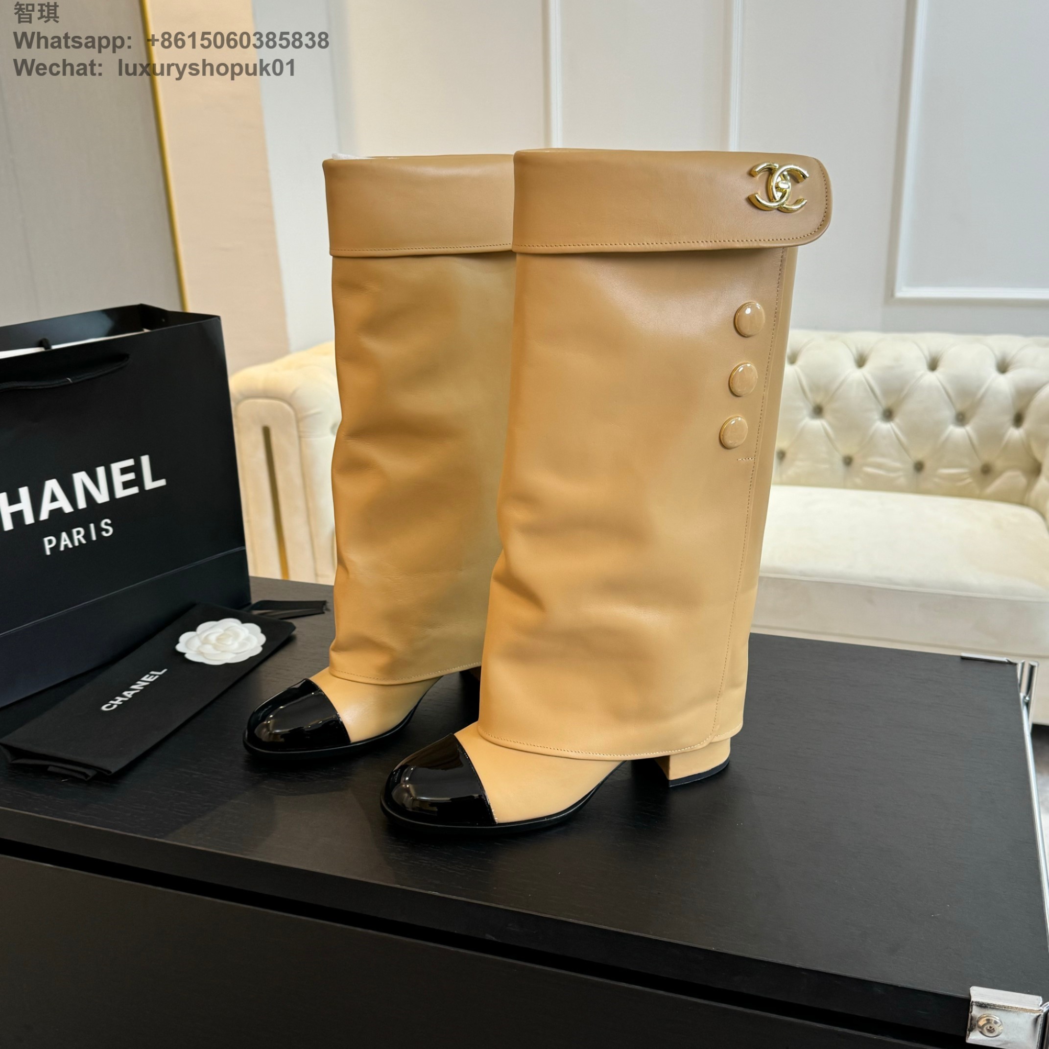 Women Chanel Leather High Boot Shoes 6.5cm